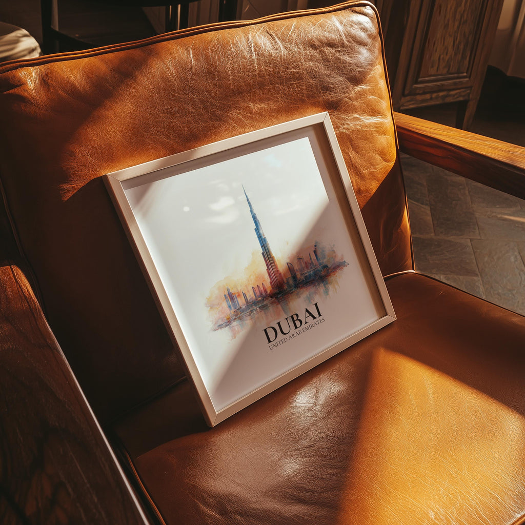 Dubai UAE Watercolor Wall Art Print, Custom Travel Poster, World Locations Keepsake Gift