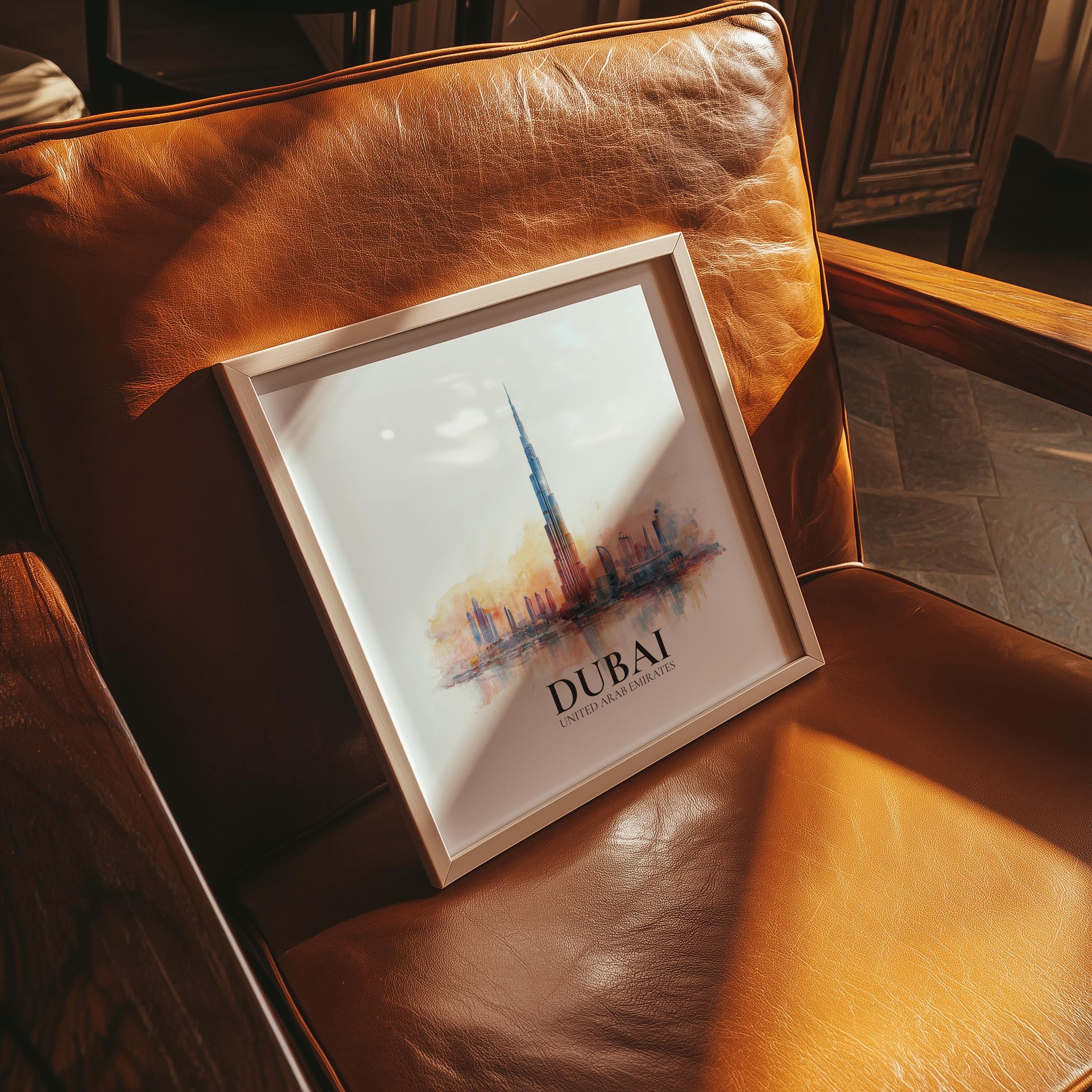Dubai UAE Watercolor Wall Art Print, Custom Travel Poster, World Locations Keepsake Gift