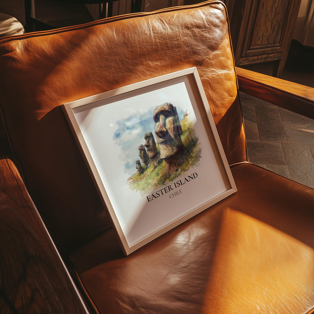 Easter Island Chile Watercolor Wall Art Print, Custom Travel Poster, World Locations Keepsake Gift