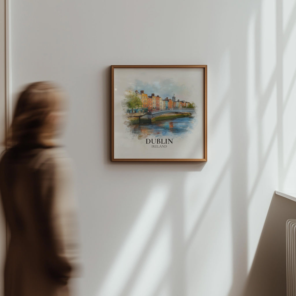 Dublin Ireland Watercolor Wall Art Print, Custom Travel Poster, World Locations Keepsake Gift