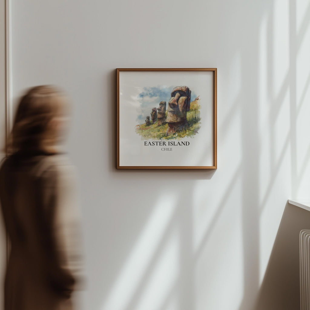 Easter Island Chile Watercolor Wall Art Print, Custom Travel Poster, World Locations Keepsake Gift