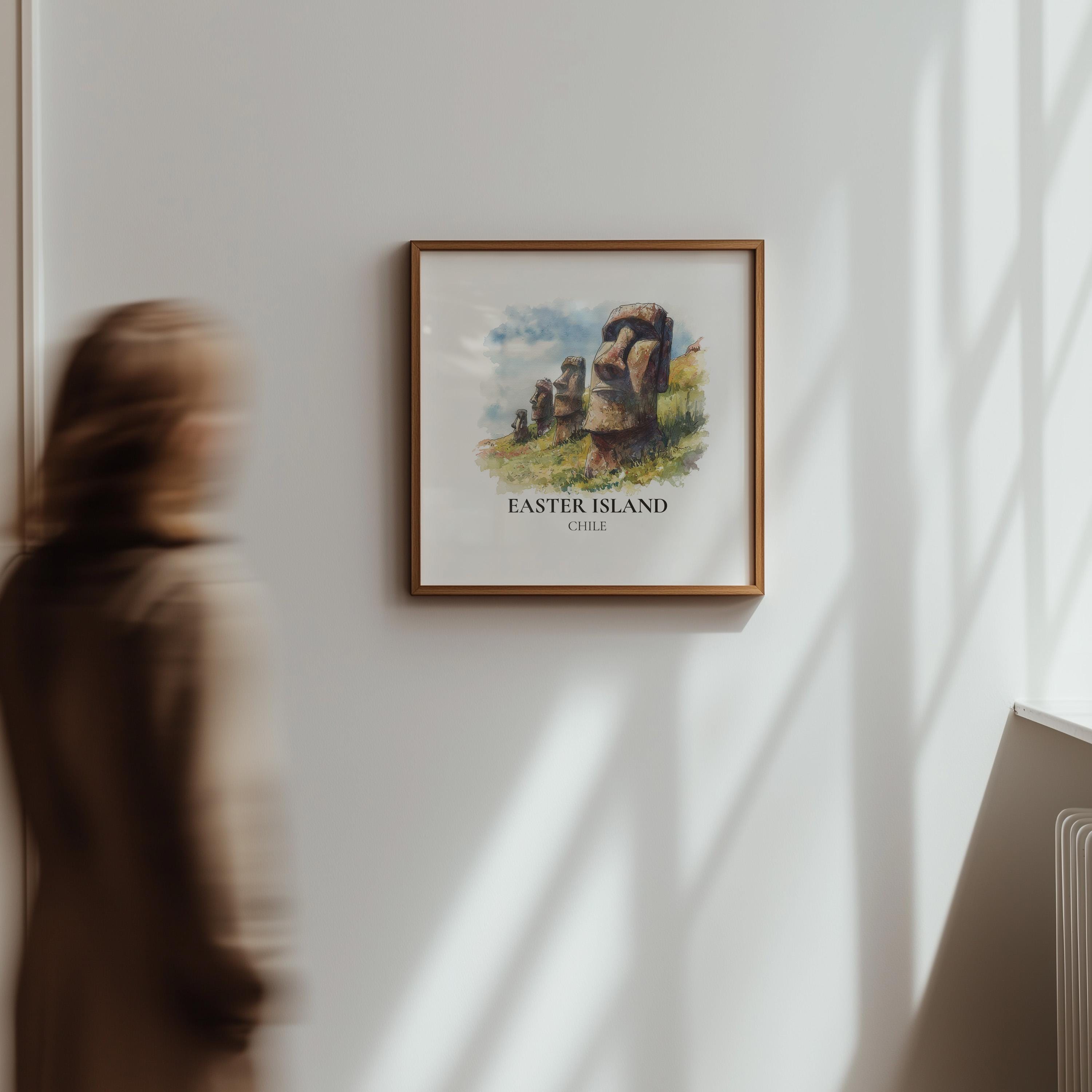 Easter Island Chile Watercolor Wall Art Print, Custom Travel Poster, World Locations Keepsake Gift