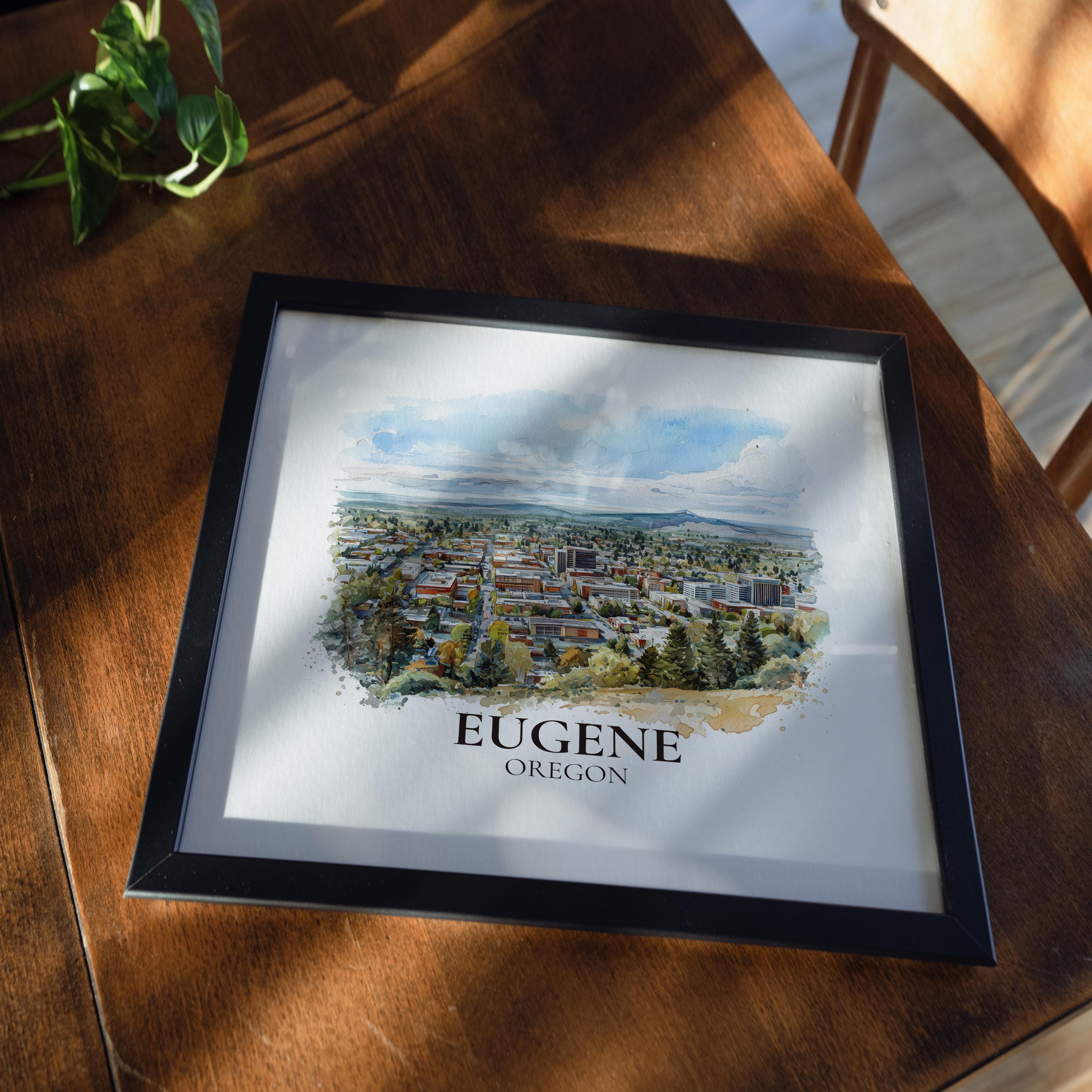 Eugene Oregon Watercolor Wall Art Print, Custom Travel Poster, World Locations Keepsake Gift