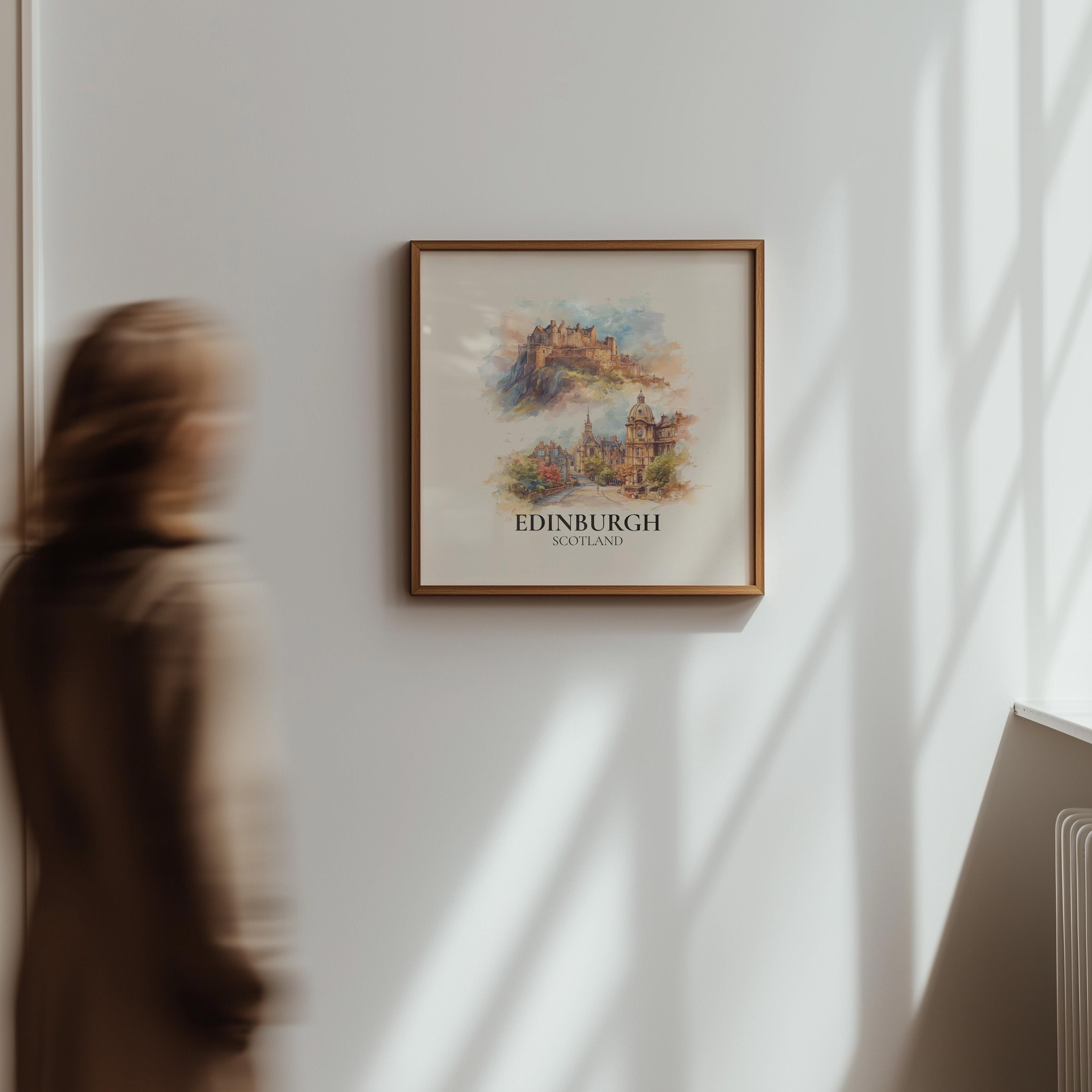 Edinburgh Poster Scotland Watercolor Wall Art Print, Custom Travel, World Locations Keepsake Gift