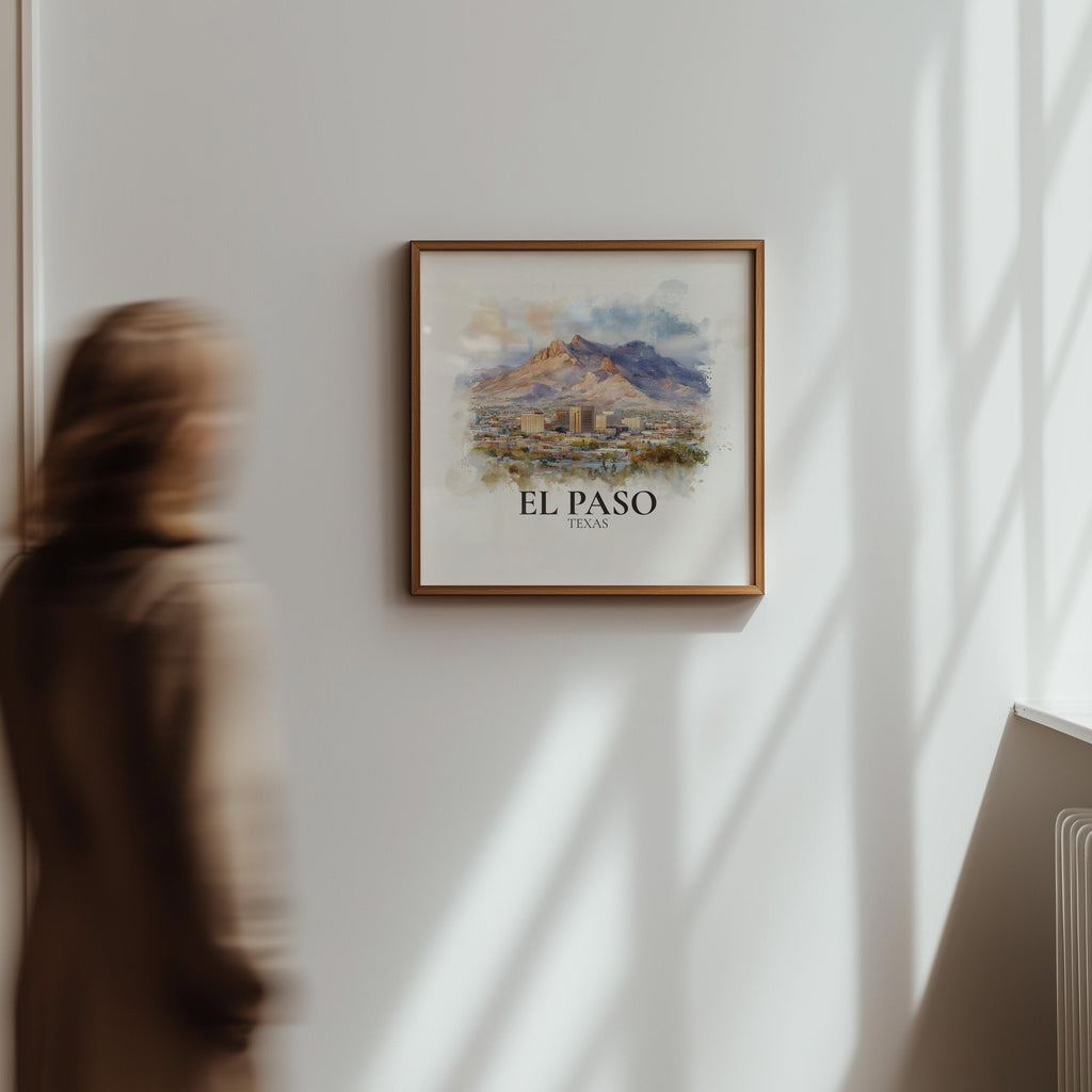 El Paso Texas Watercolor Wall Art Print, Custom Travel Poster, World Locations Keepsake Gift