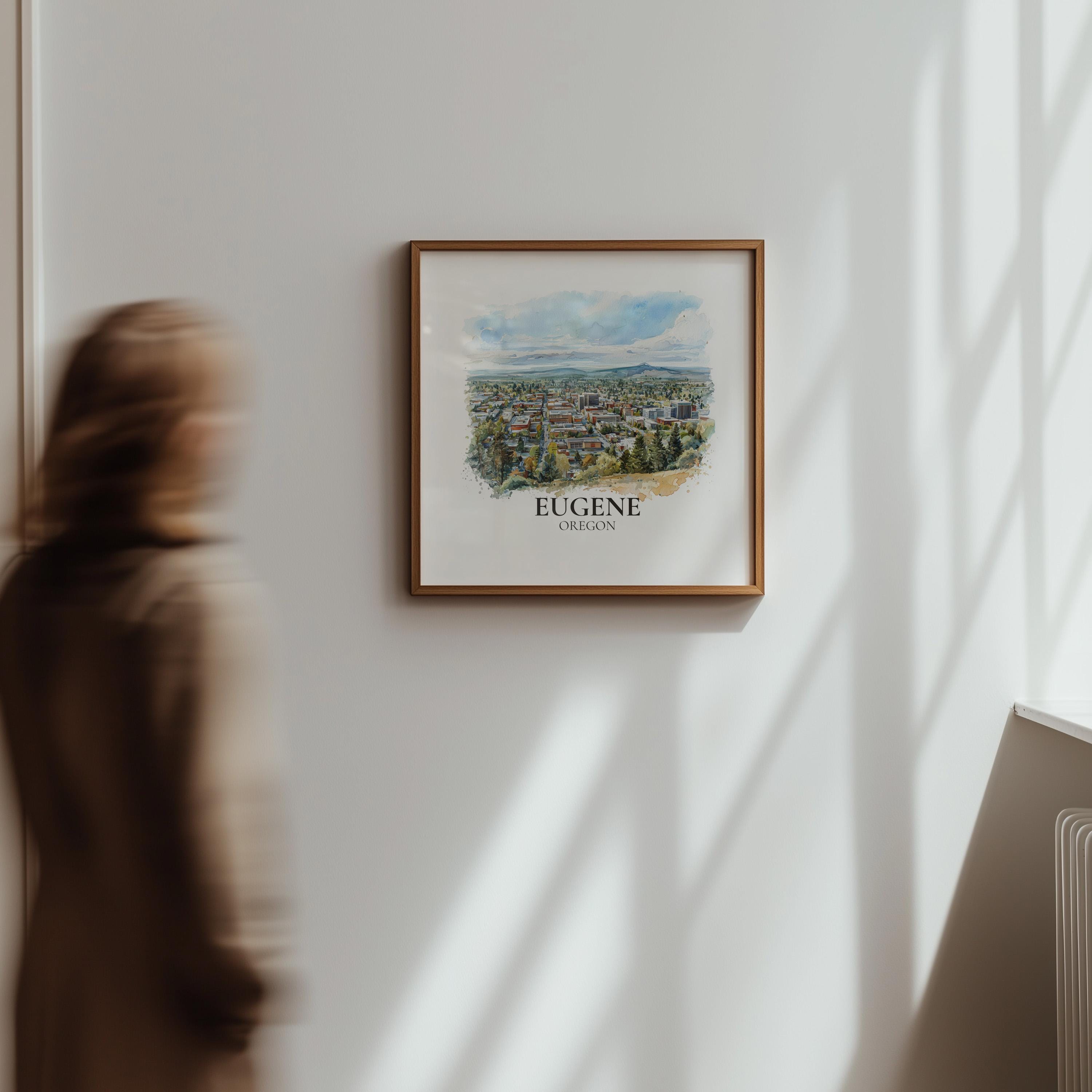 Eugene Oregon Watercolor Wall Art Print, Custom Travel Poster, World Locations Keepsake Gift