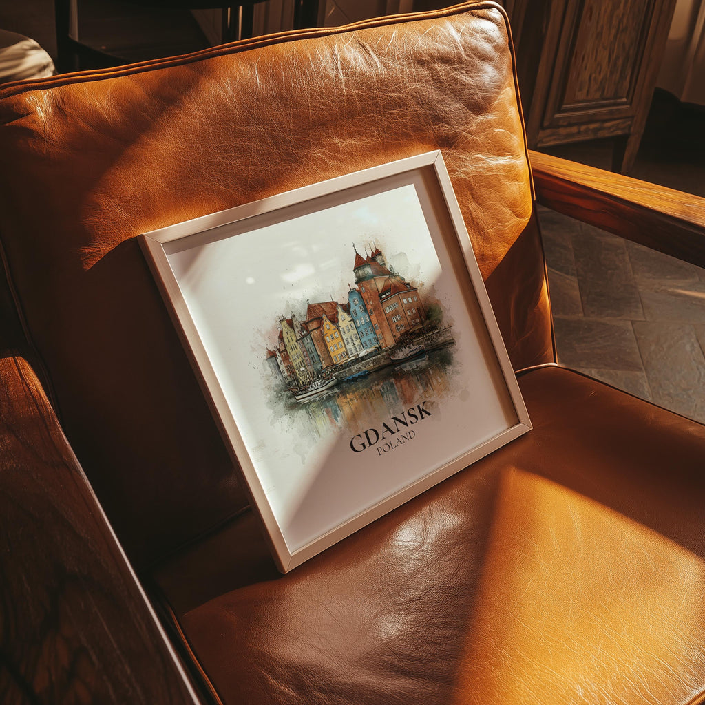 Gdansk Poland Poster Watercolor Wall Art Print, Custom Travel, World Locations Keepsake Gift