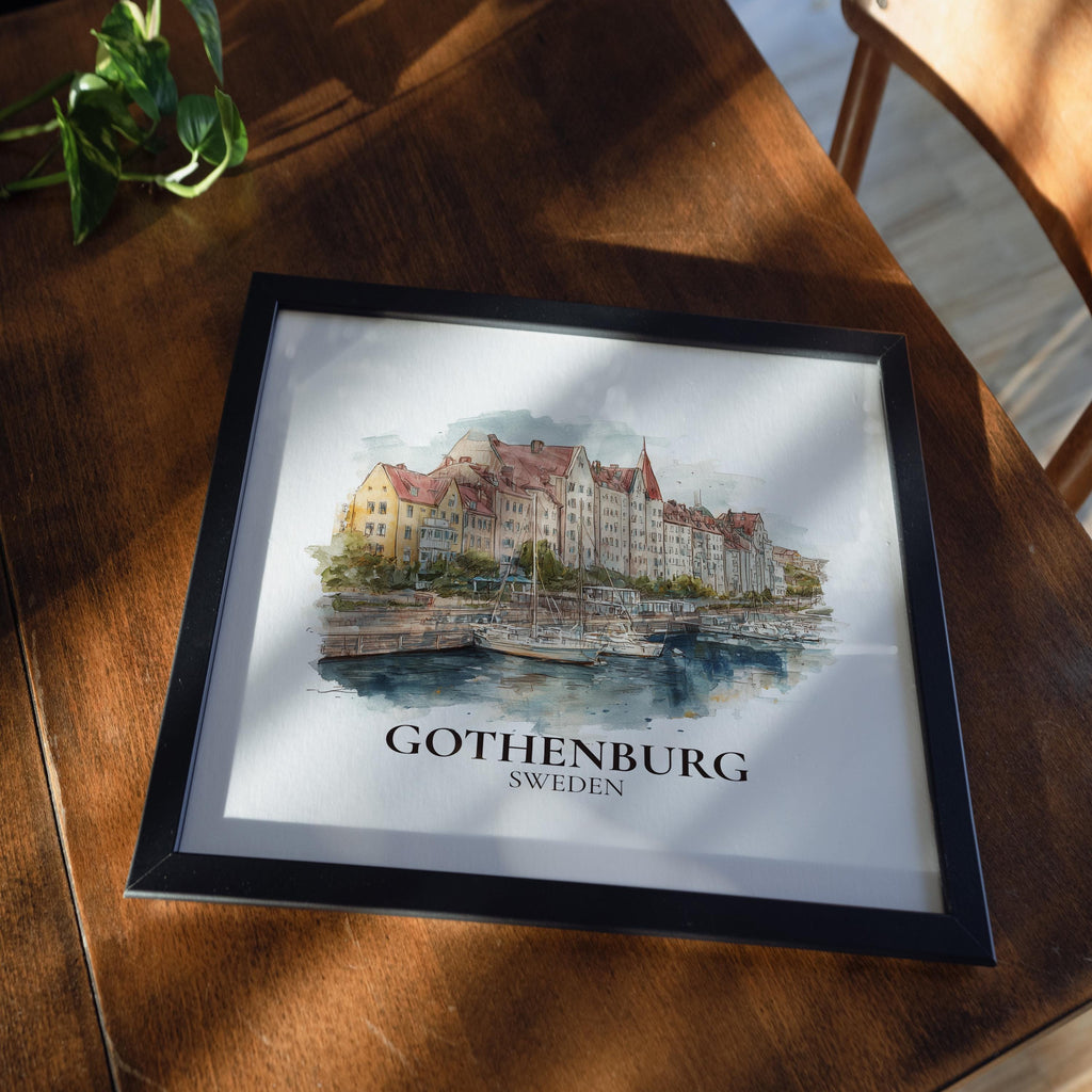 Gothenburg Sweden Watercolor Wall Art Print, Custom Travel Poster, World Locations Keepsake Gift
