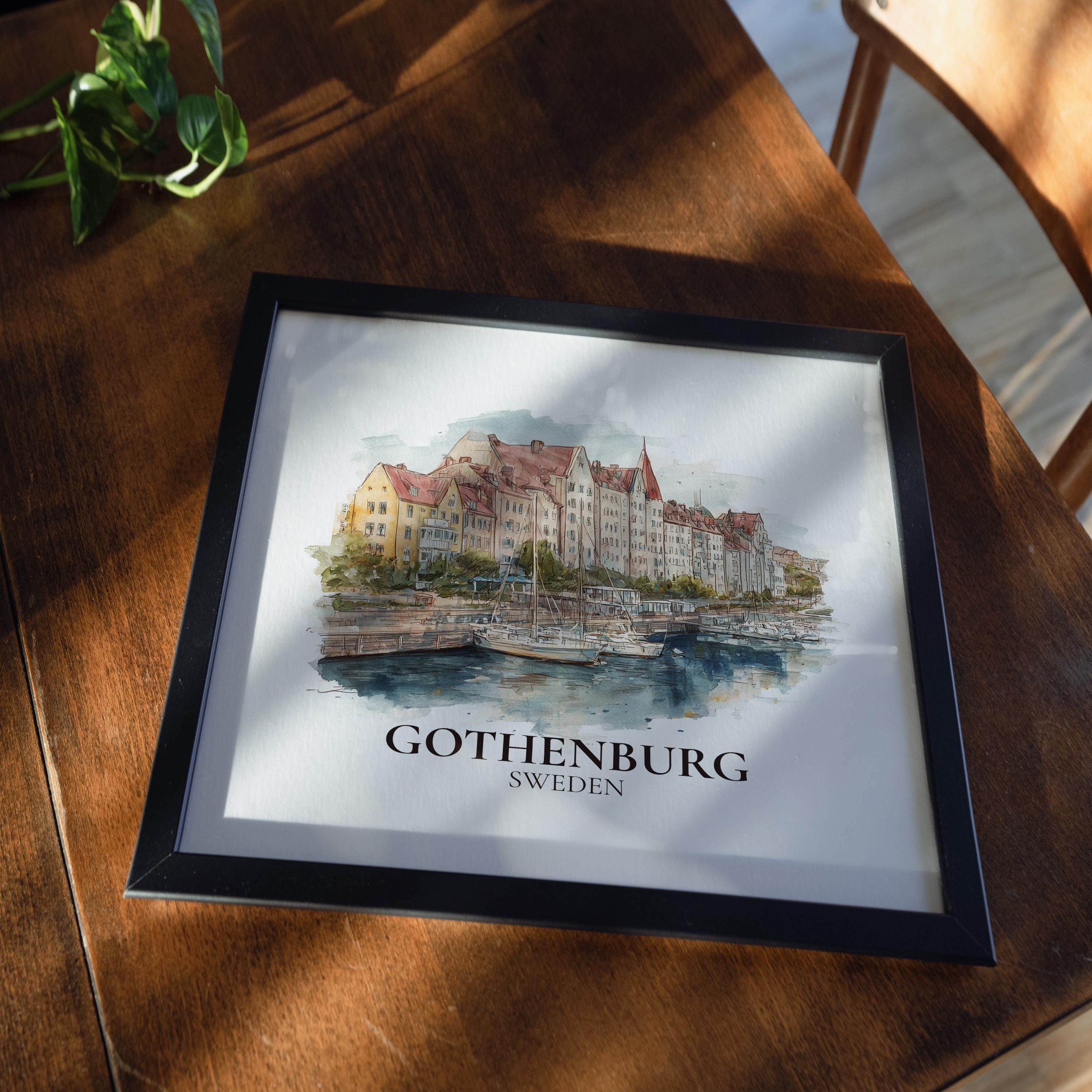 Gothenburg Sweden Watercolor Wall Art Print, Custom Travel Poster, World Locations Keepsake Gift