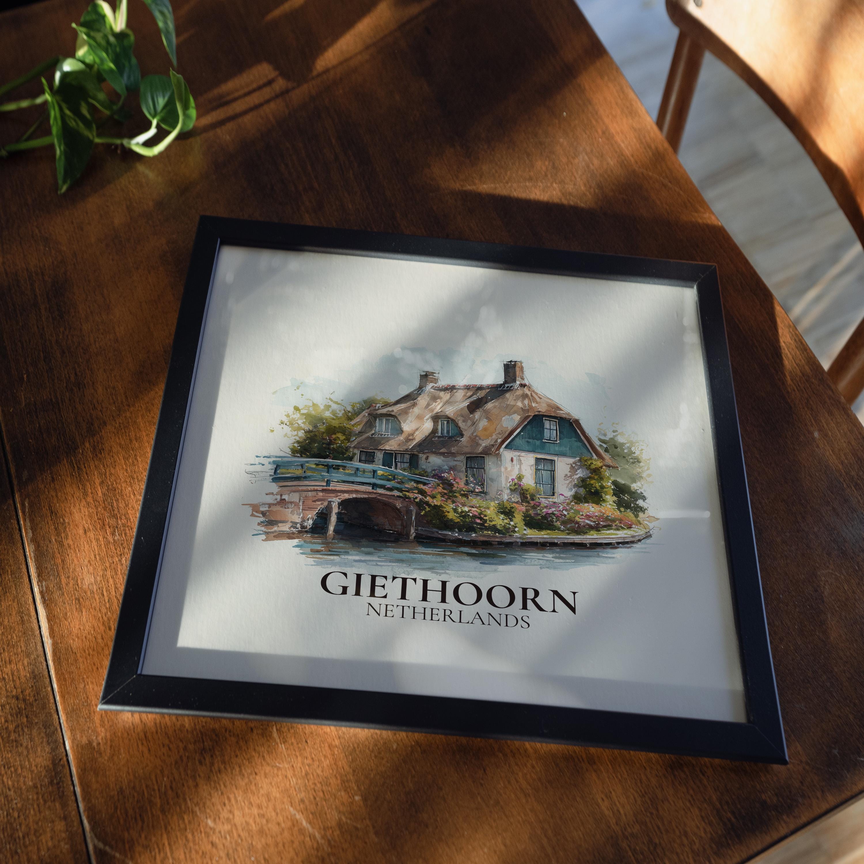 Giethoorn Netherlands Watercolor Wall Art Print, Custom Travel Poster, World Locations Keepsake Gift