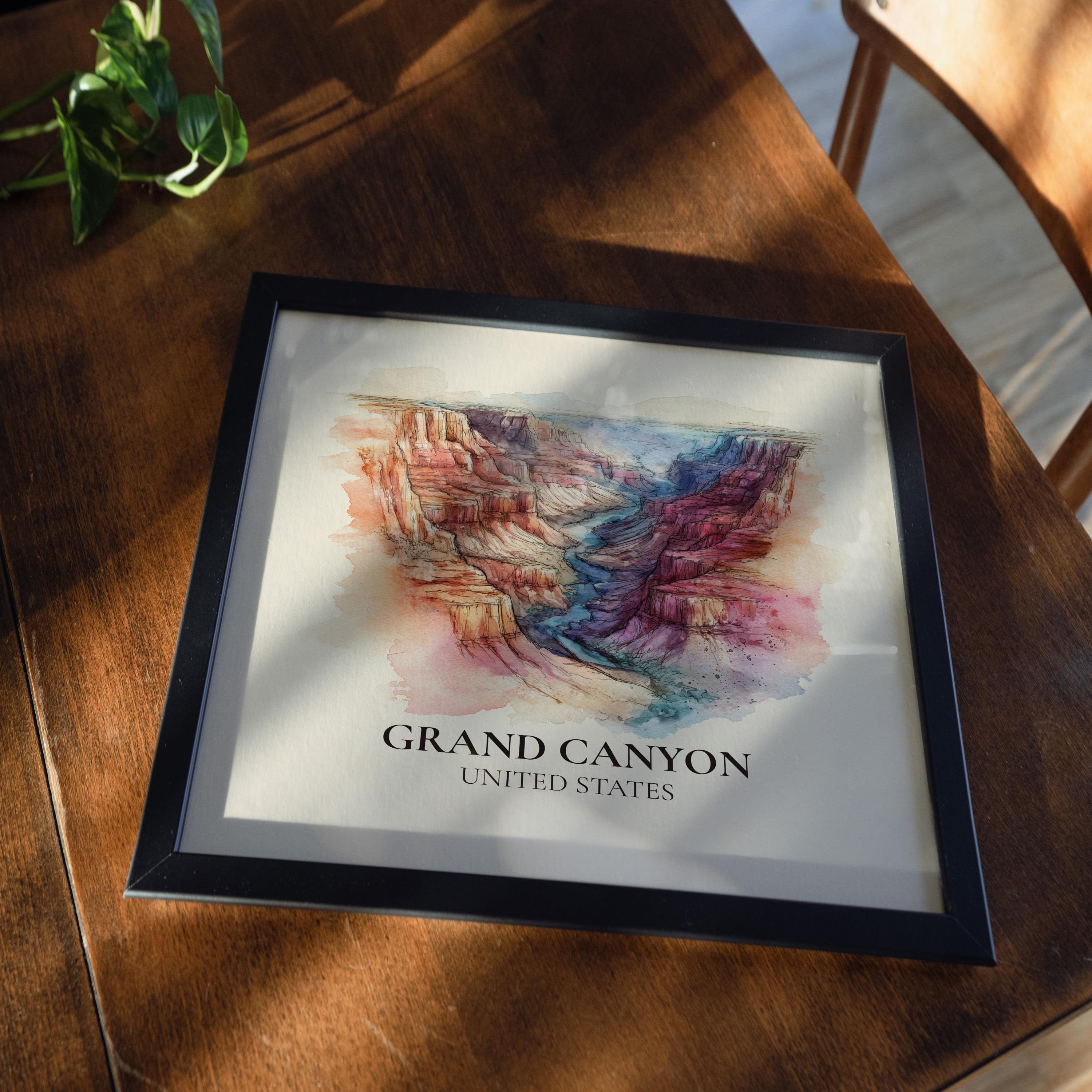 Grand Canyon United States Watercolor Wall Art Print, Custom Travel Poster, World Locations Keepsake Gift