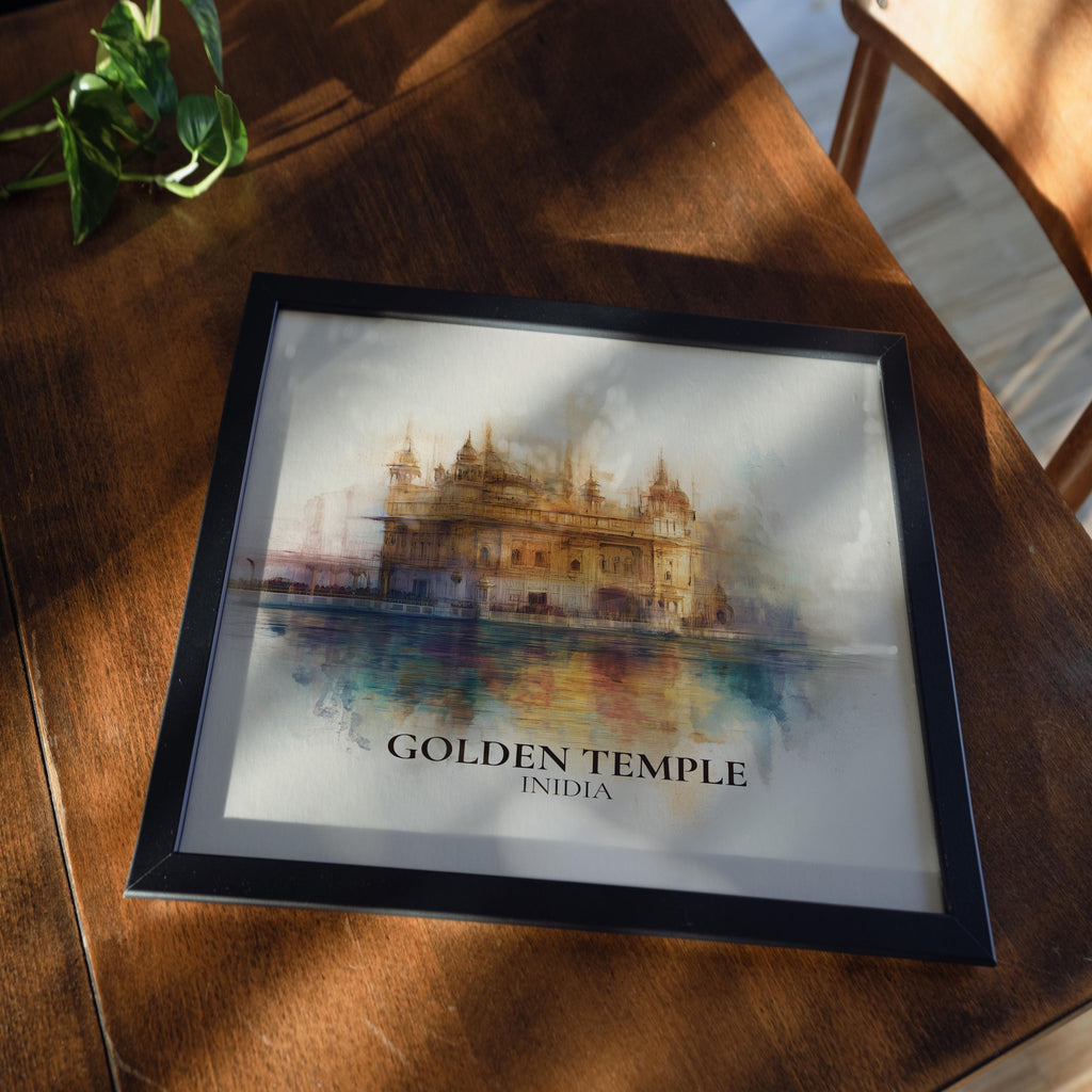Golden Temple India Watercolor Wall Art Print, Custom Travel Poster, World Locations Keepsake Gift