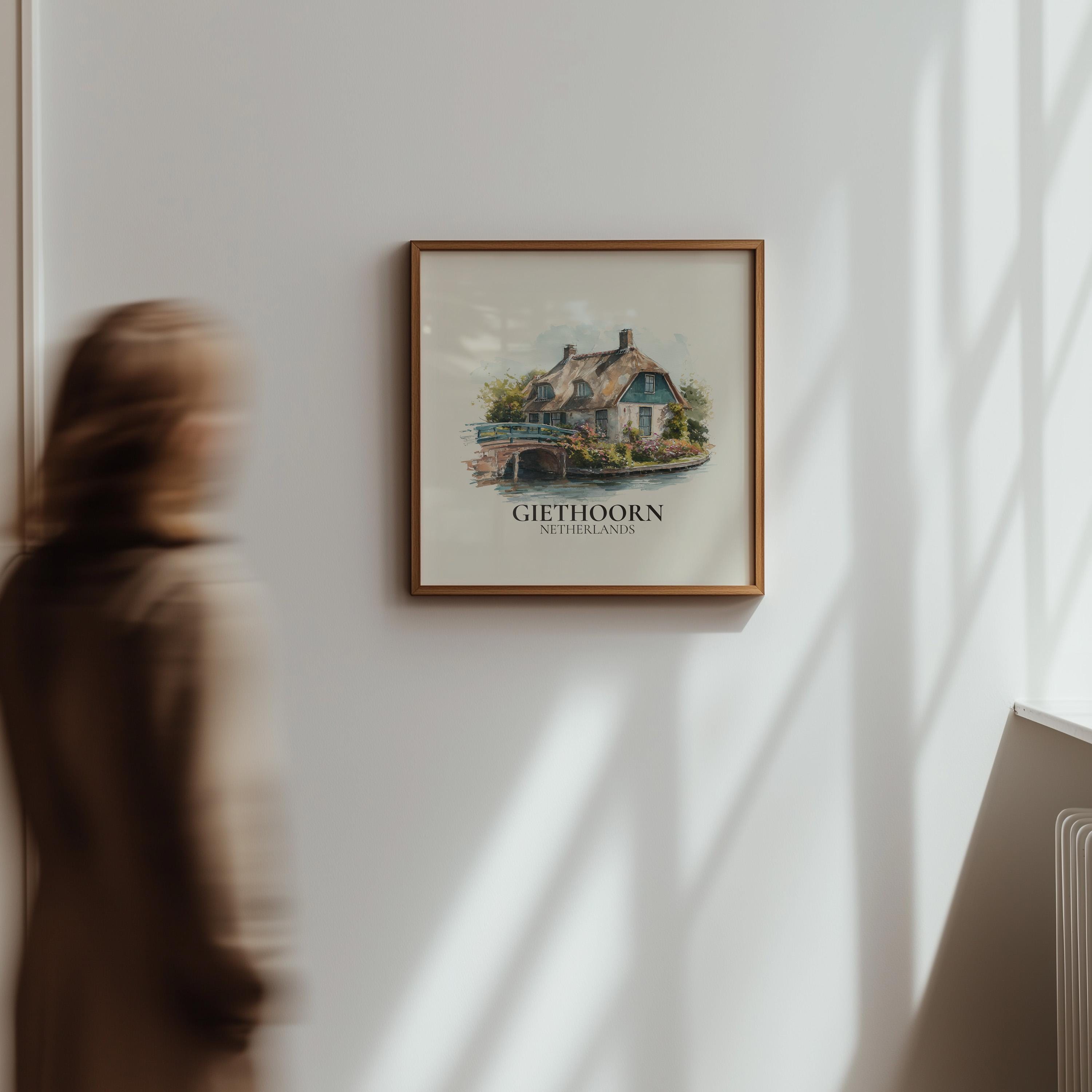 Giethoorn Netherlands Watercolor Wall Art Print, Custom Travel Poster, World Locations Keepsake Gift