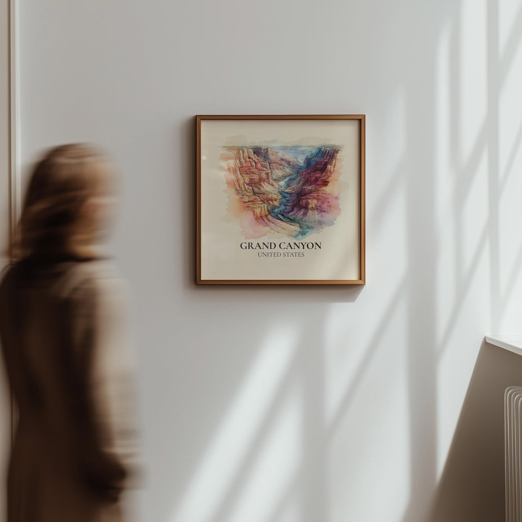 Grand Canyon United States Watercolor Wall Art Print, Custom Travel Poster, World Locations Keepsake Gift