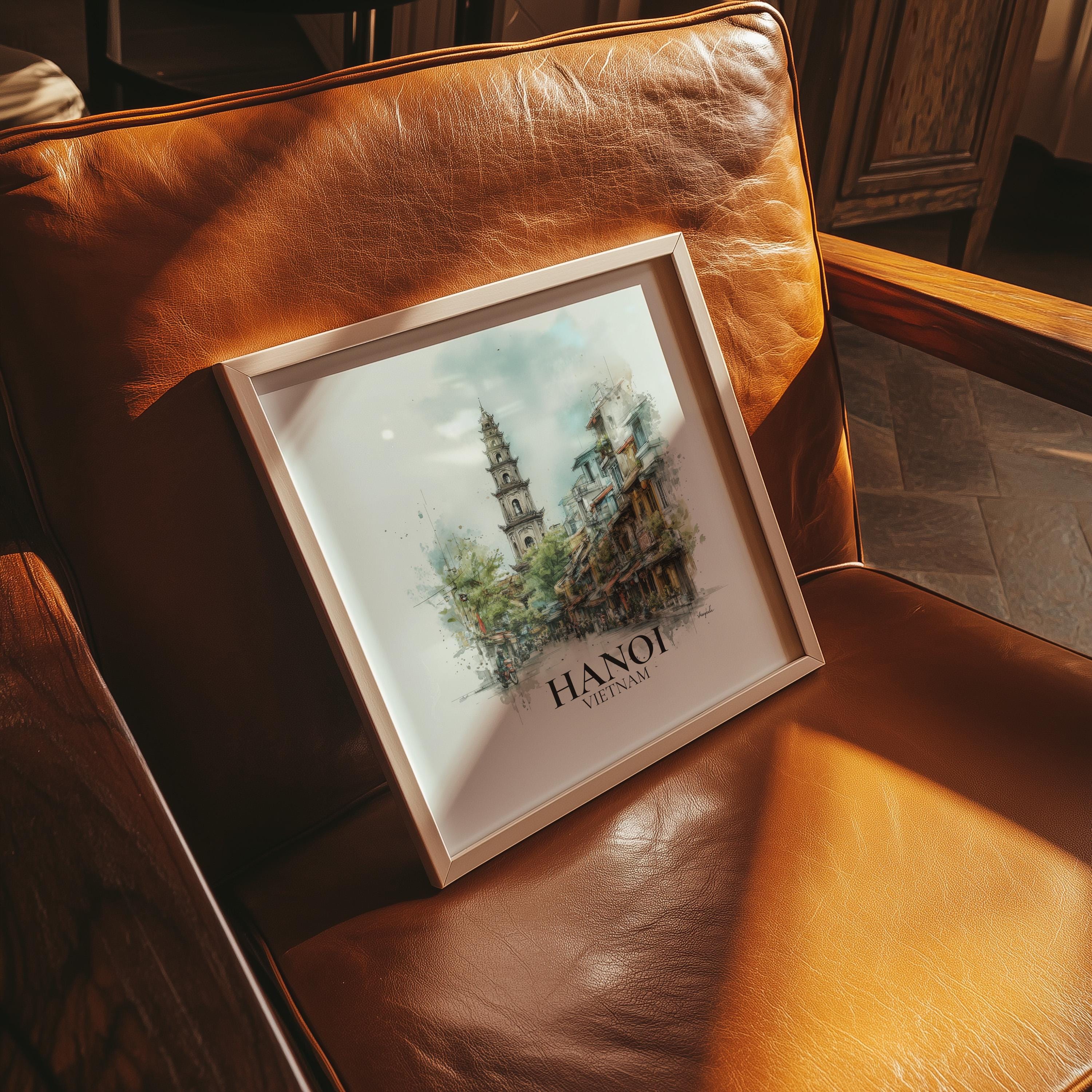 Hanoi Vietnam Watercolor Wall Art Print, Custom Travel Poster, World Locations Keepsake Gift