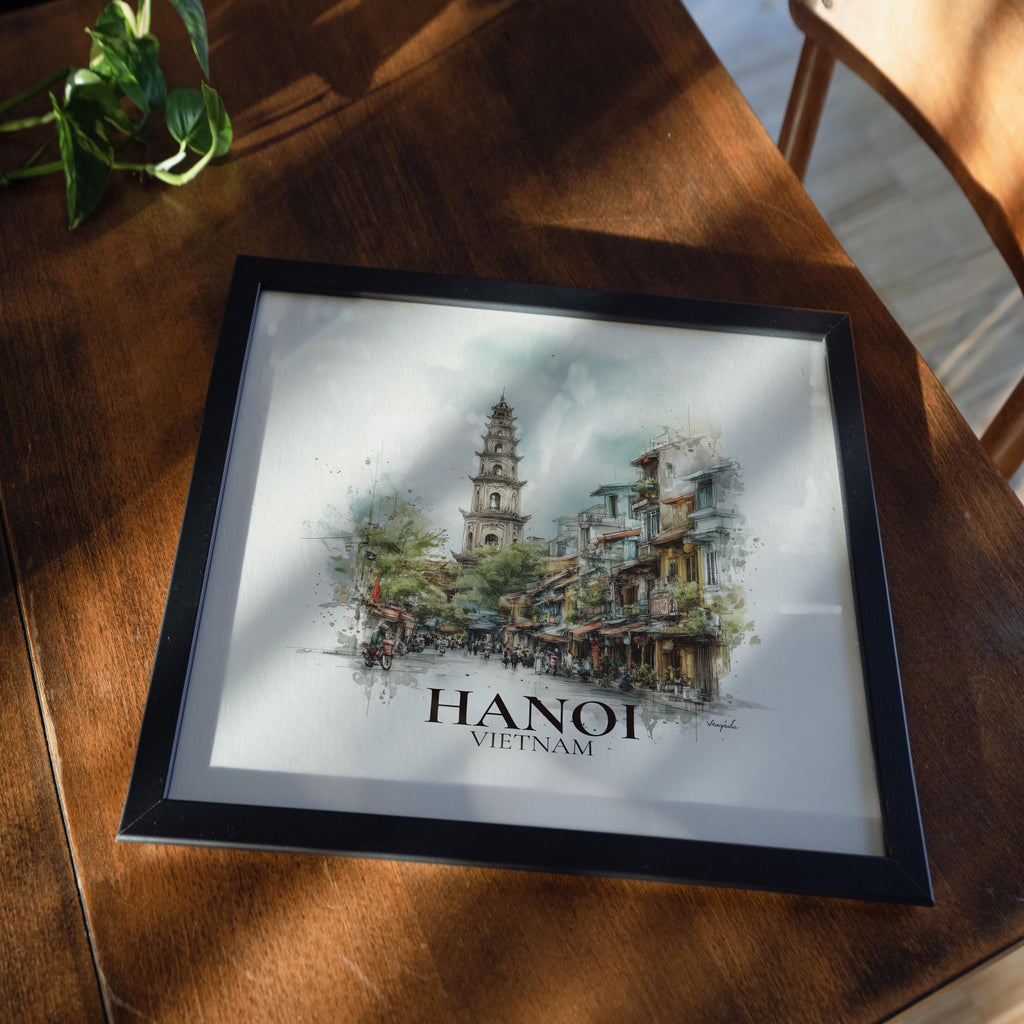 Hanoi Vietnam Watercolor Wall Art Print, Custom Travel Poster, World Locations Keepsake Gift