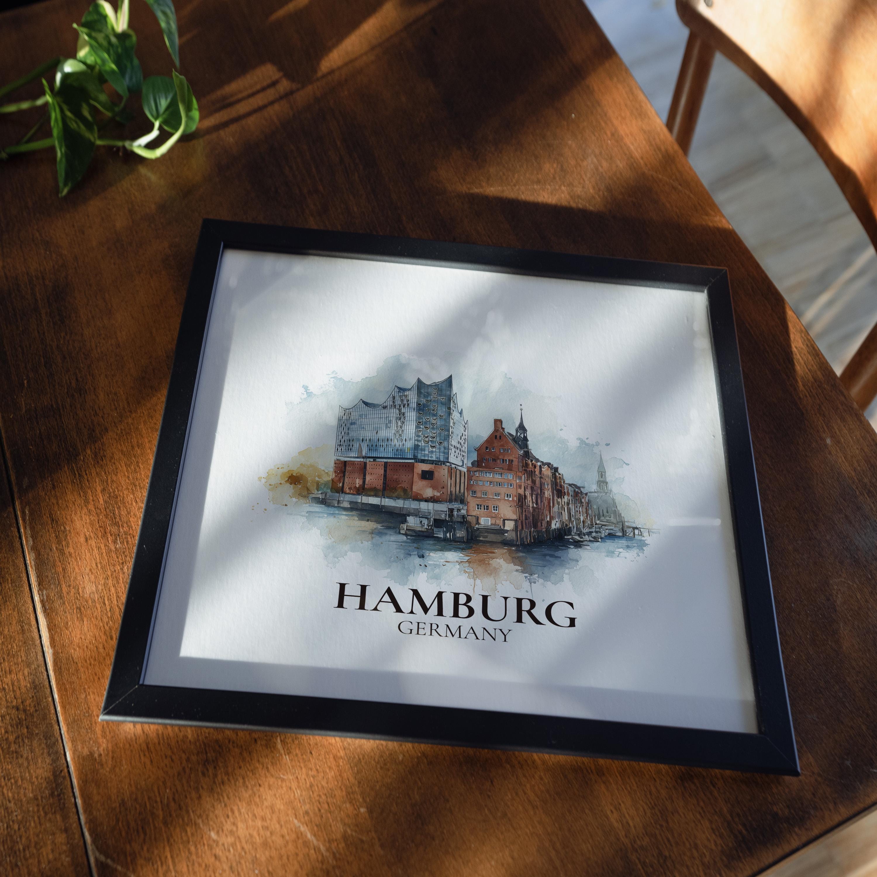 Hamburg Germany Watercolor Wall Art Print, Custom Travel Poster, World Locations Keepsake Gift