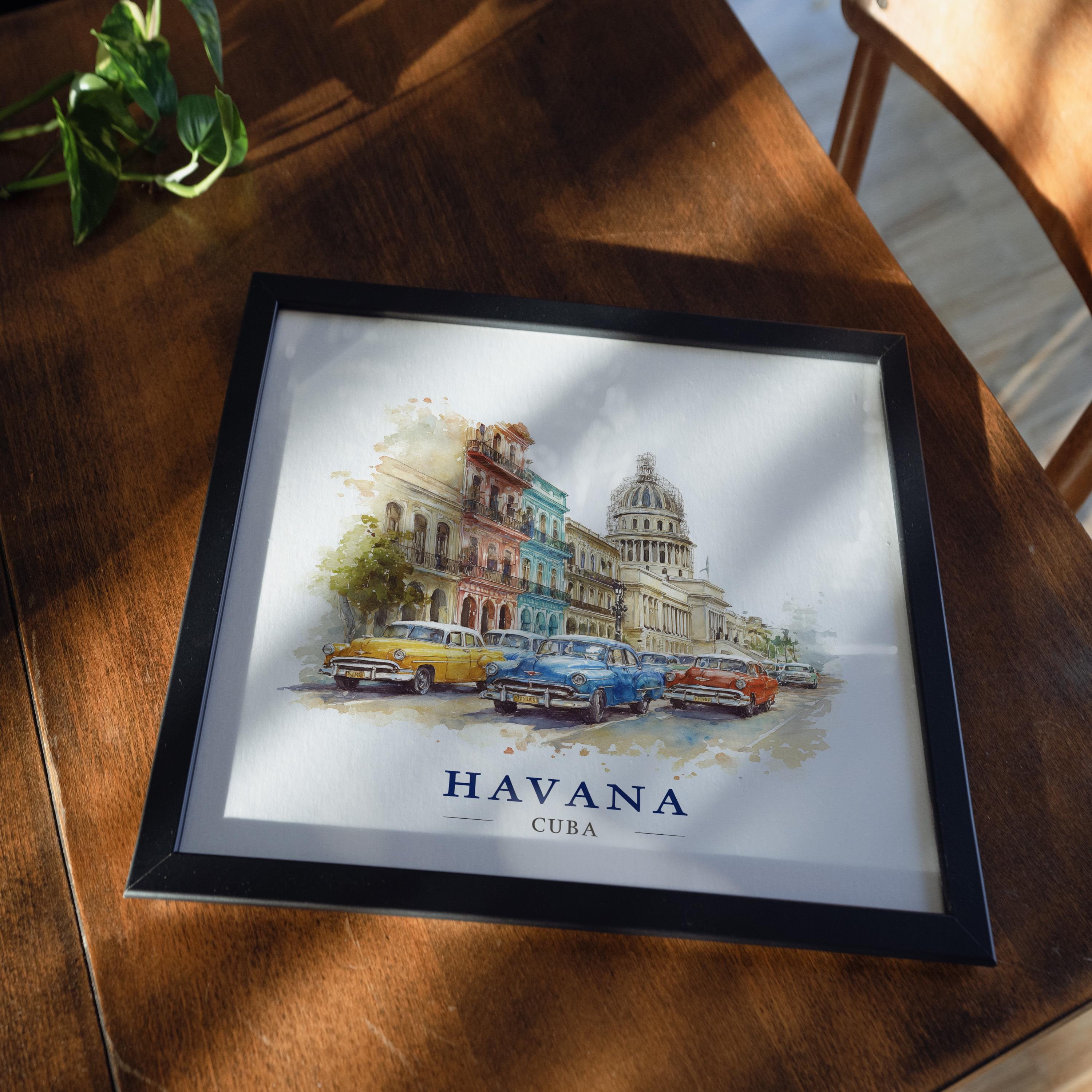 Havana Cuba Watercolor Wall Art Print, Custom Travel Poster, World Locations Keepsake Gift