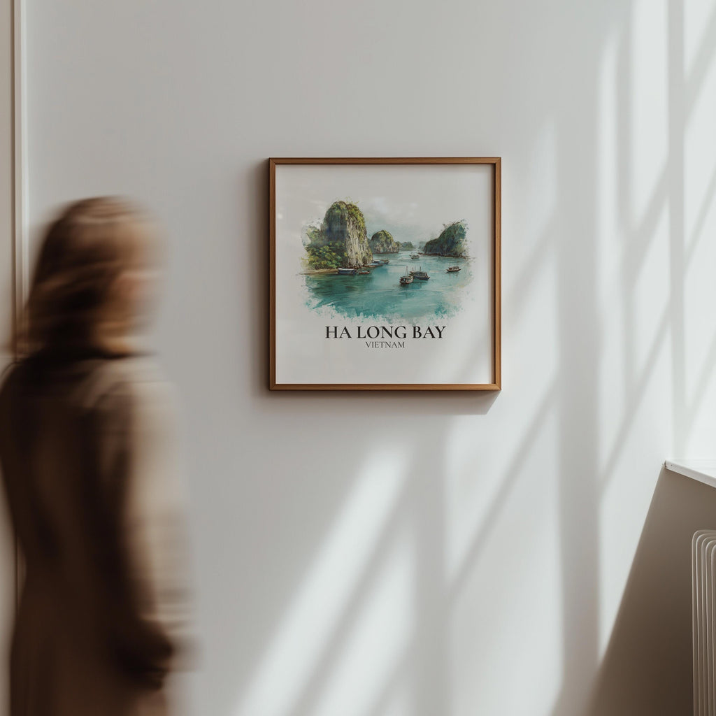 Ha Long Bay Vietnam Watercolor Wall Art Print, Custom Travel Poster, World Locations Keepsake Gift