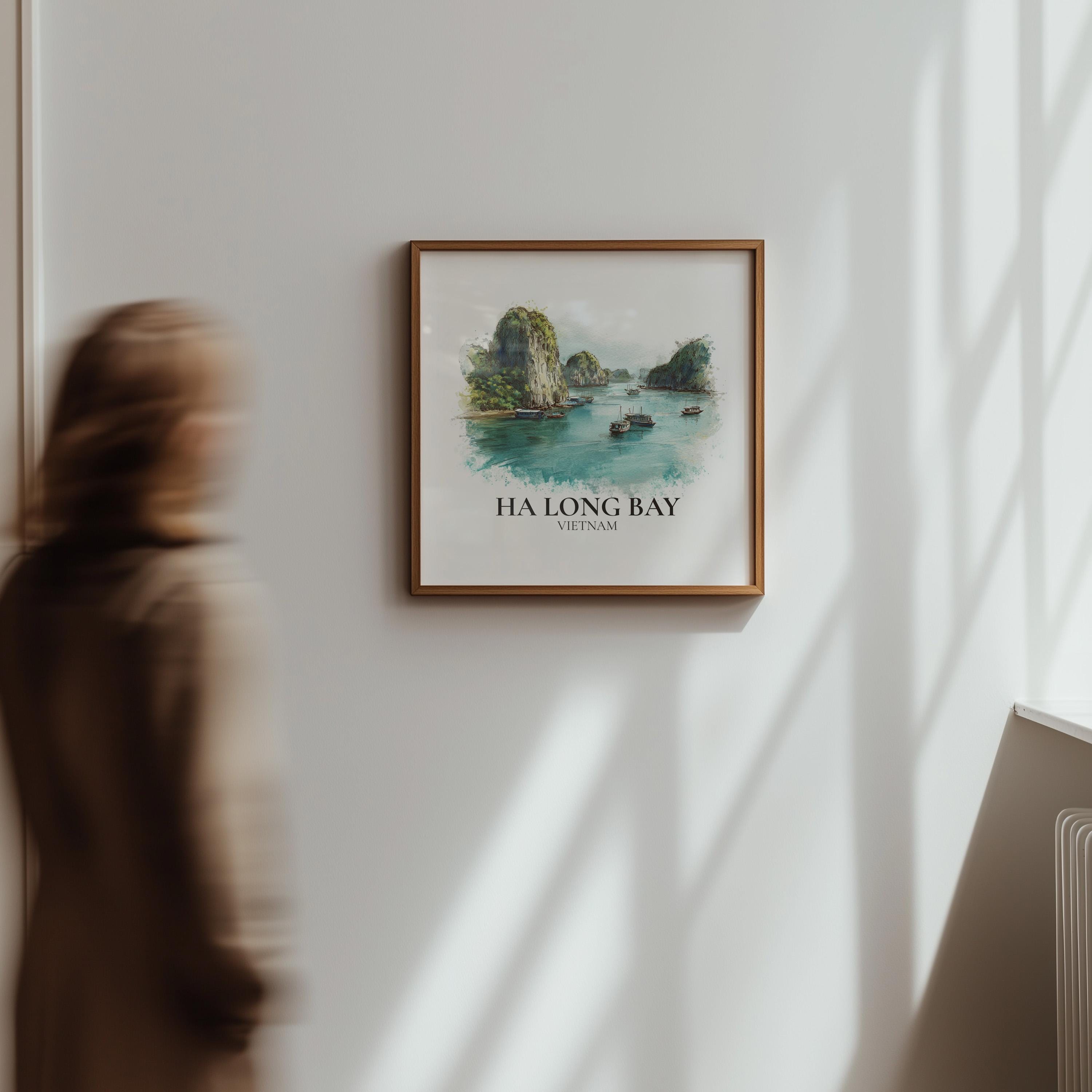 Ha Long Bay Vietnam Watercolor Wall Art Print, Custom Travel Poster, World Locations Keepsake Gift