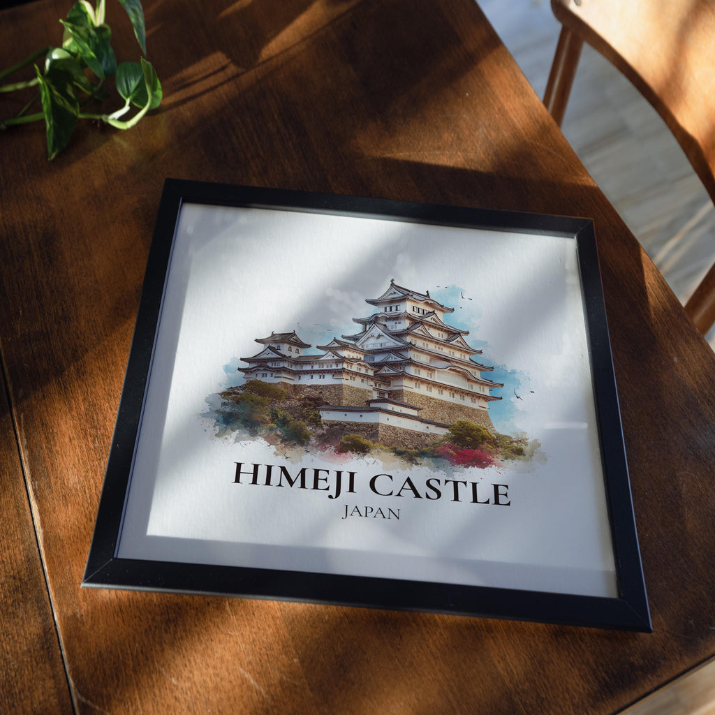 Himeji Castle Japan Poster Watercolor Wall Art Print, Custom Travel, World Locations Keepsake Gift