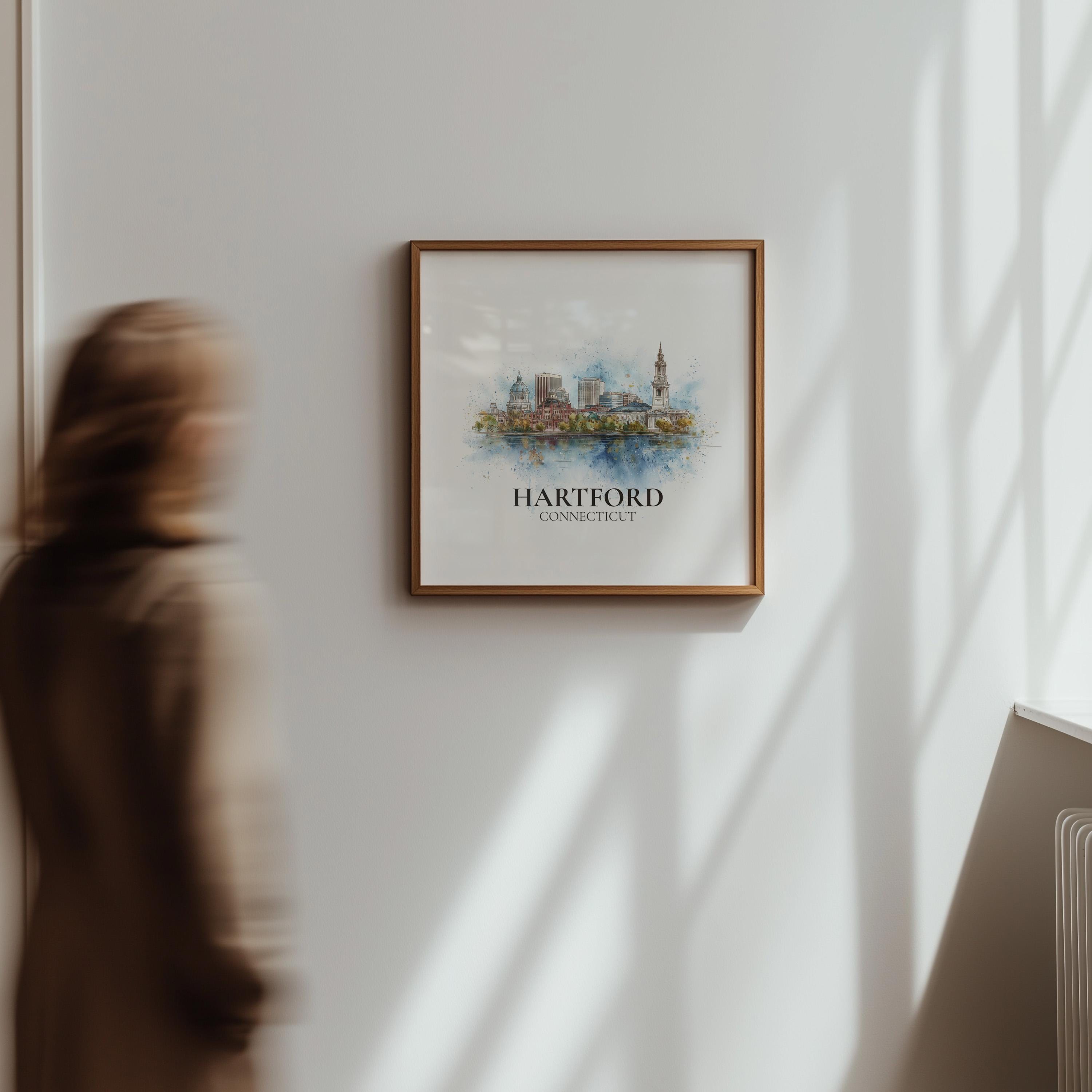 Hartford Connecticut Watercolor Wall Art Print, Custom Travel Poster, World Locations Keepsake Gift