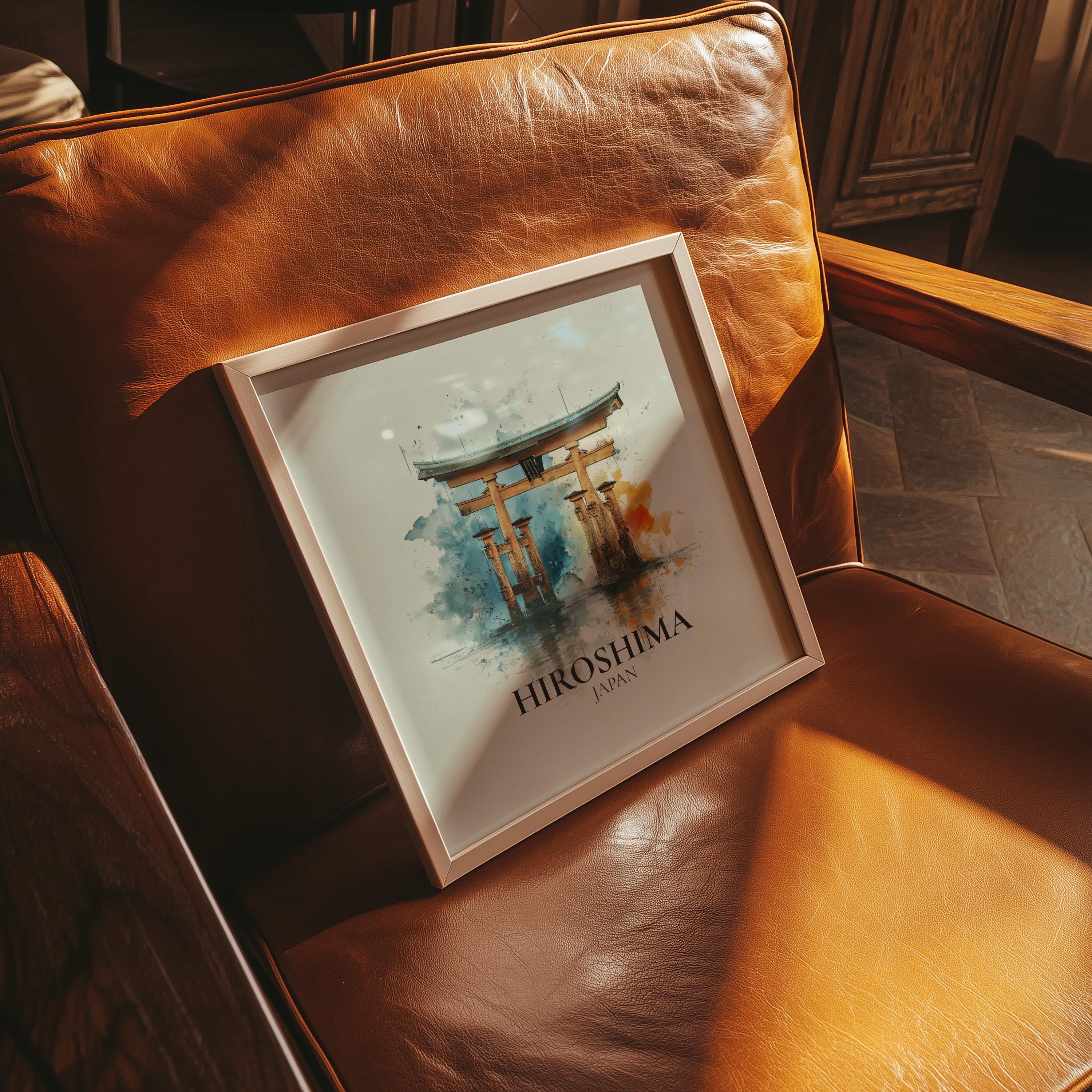 Hiroshima Japan Watercolor Wall Art Print, Custom Travel Poster, World Locations Keepsake Gift