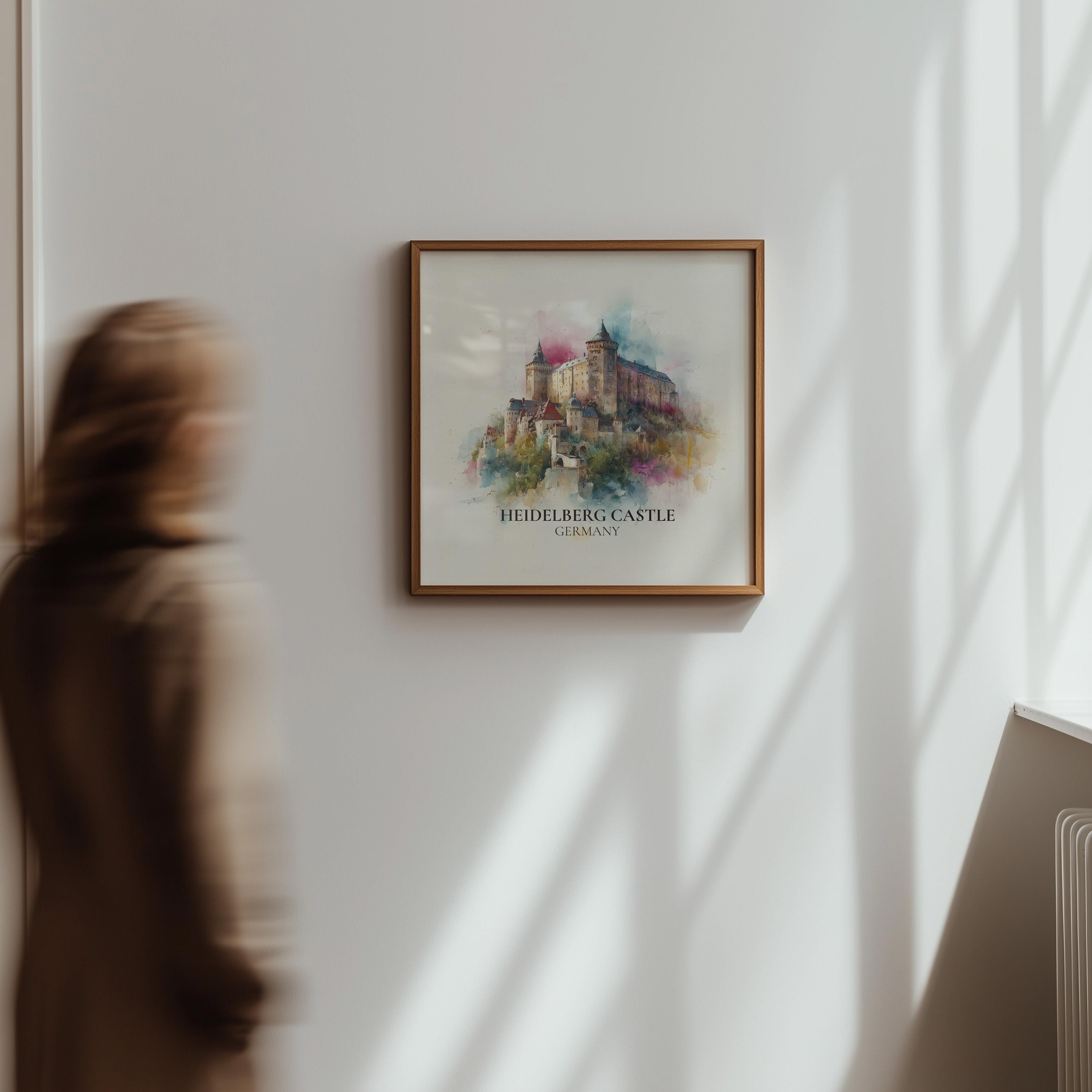 Heidelberg Castle Germany Watercolor Wall Art Print, Custom Travel Poster, World Locations Keepsake Gift