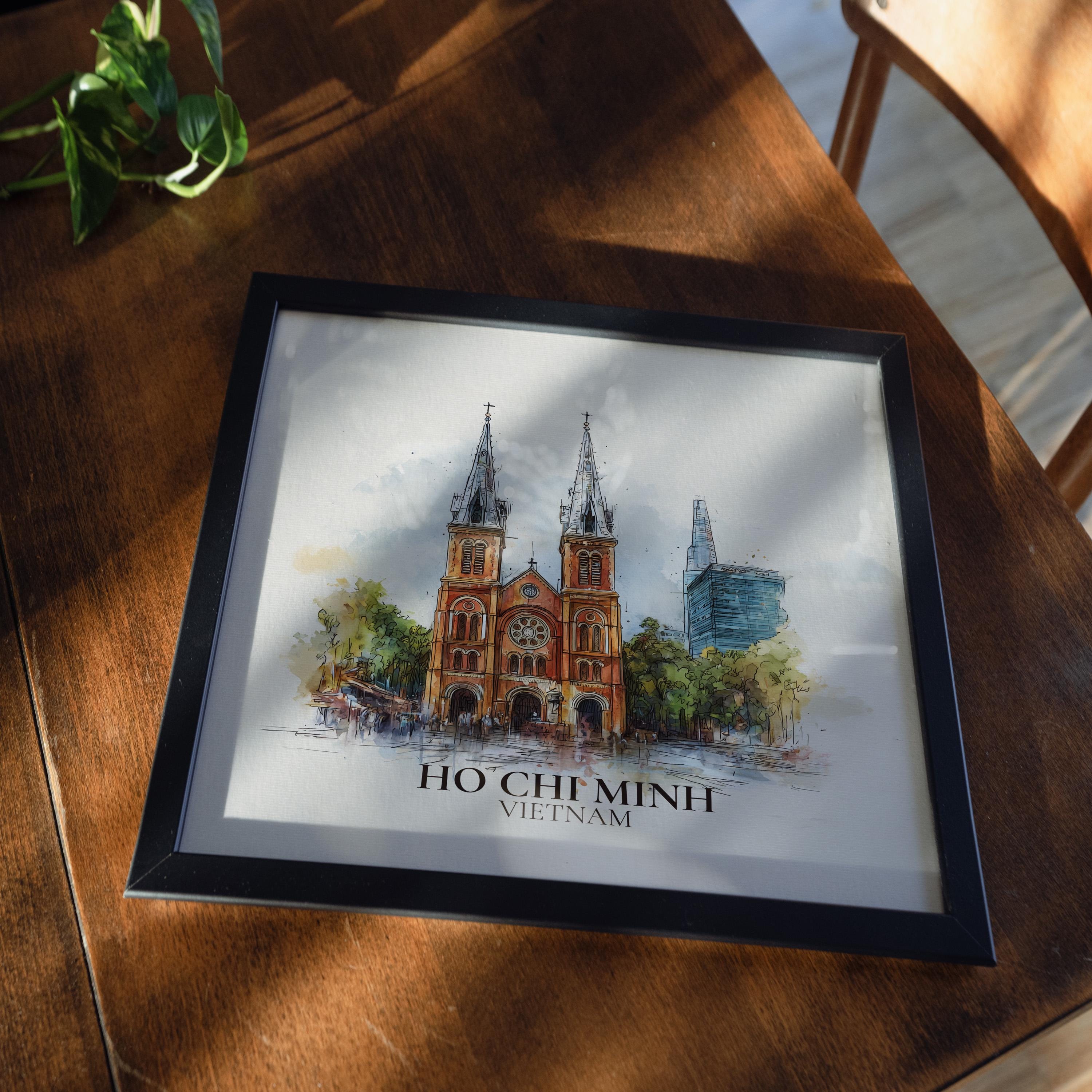 Ho Chi Minh City Vietnam Watercolor Wall Art Print, Custom Travel Poster, World Locations Keepsake Gift