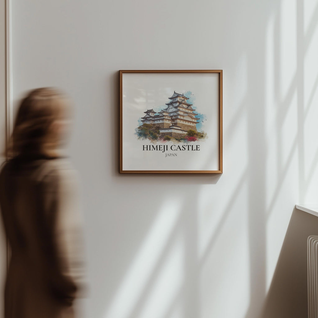 Himeji Castle Japan Poster Watercolor Wall Art Print, Custom Travel, World Locations Keepsake Gift