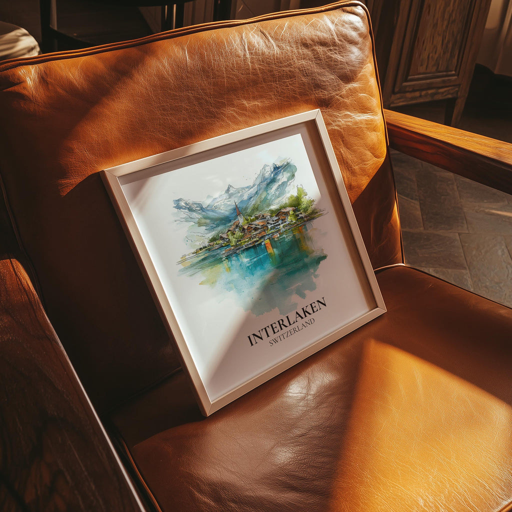 Interlaken Switzerland Watercolor Wall Art Print, Custom Travel Poster, World Locations Keepsake Gift