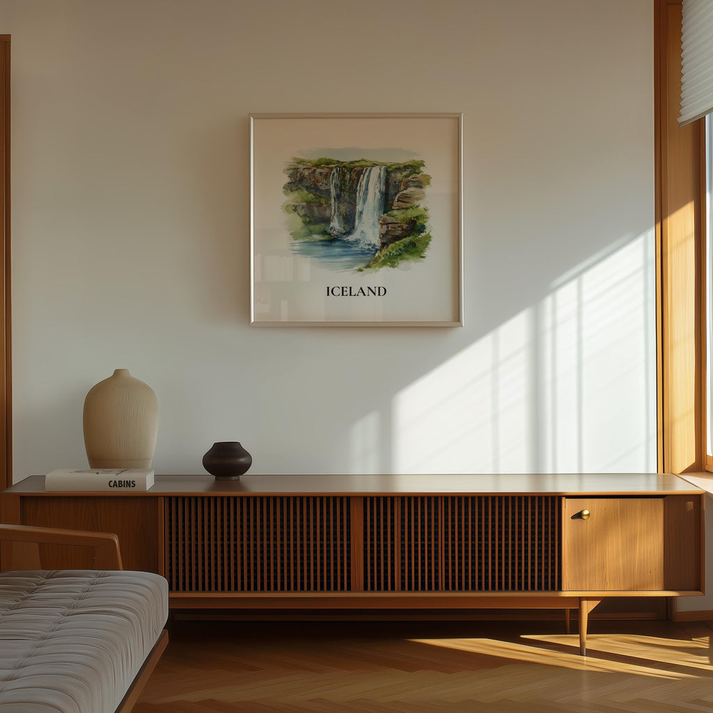 Iceland Waterfalls Watercolor Wall Art Print, Custom Travel Poster, World Locations Keepsake Gift