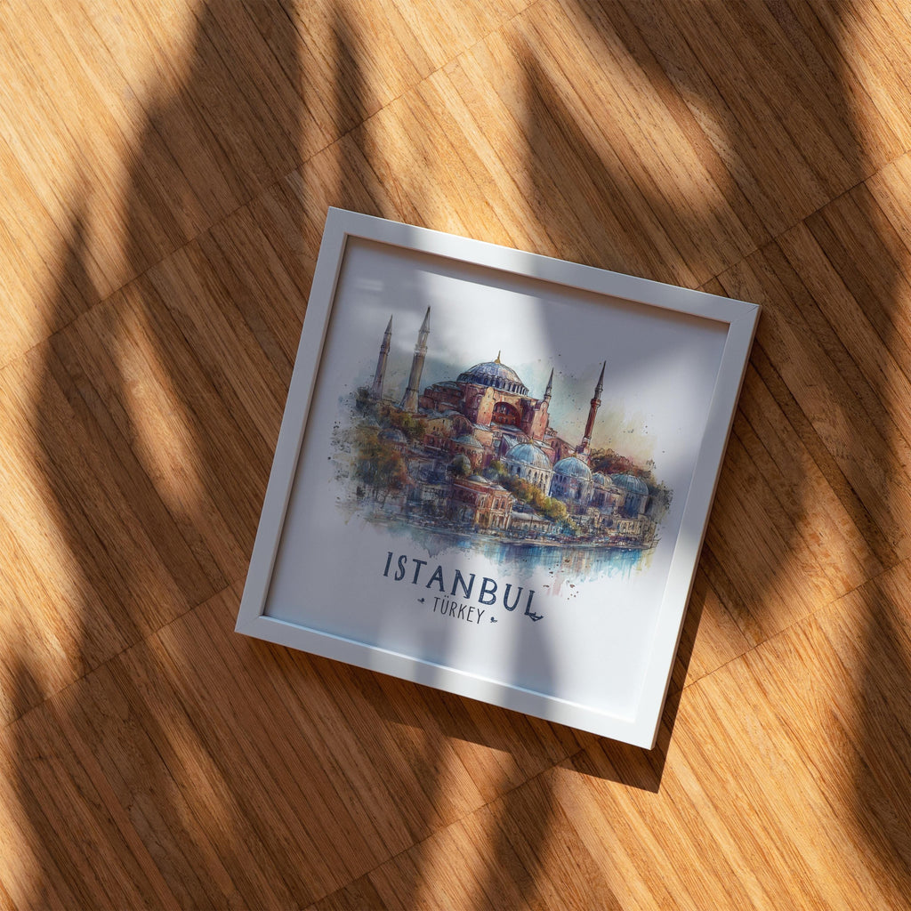 Istanbul Turkey Watercolor Wall Art Print, Custom Travel Poster, World Locations Keepsake Gift