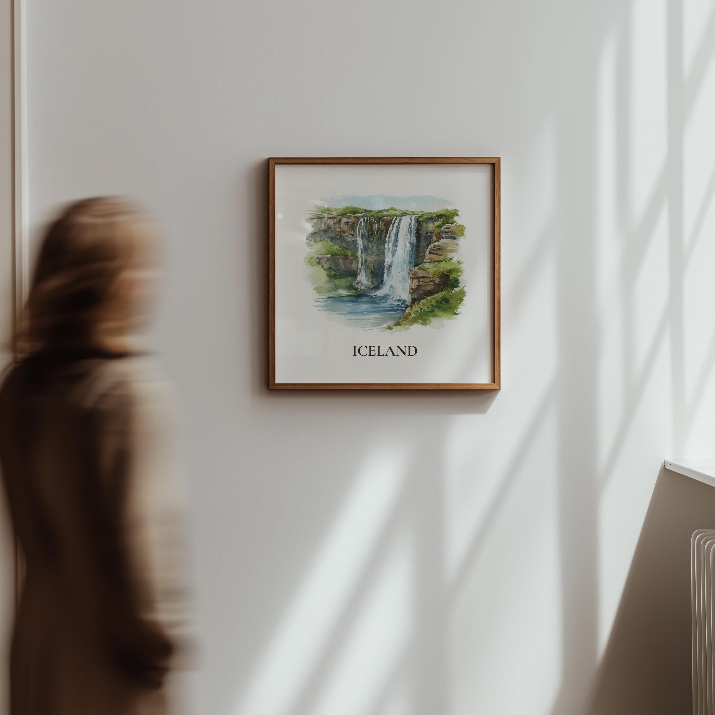 Iceland Waterfalls Watercolor Wall Art Print, Custom Travel Poster, World Locations Keepsake Gift