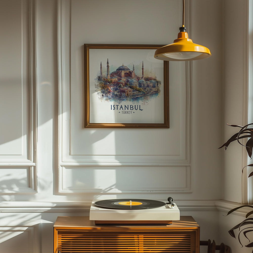 Istanbul Turkey Watercolor Wall Art Print, Custom Travel Poster, World Locations Keepsake Gift