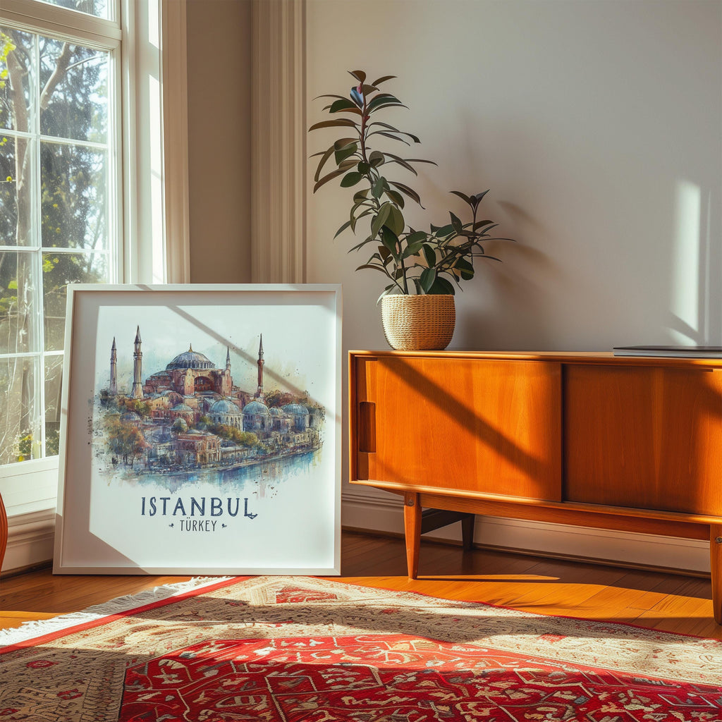 Istanbul Turkey Watercolor Wall Art Print, Custom Travel Poster, World Locations Keepsake Gift