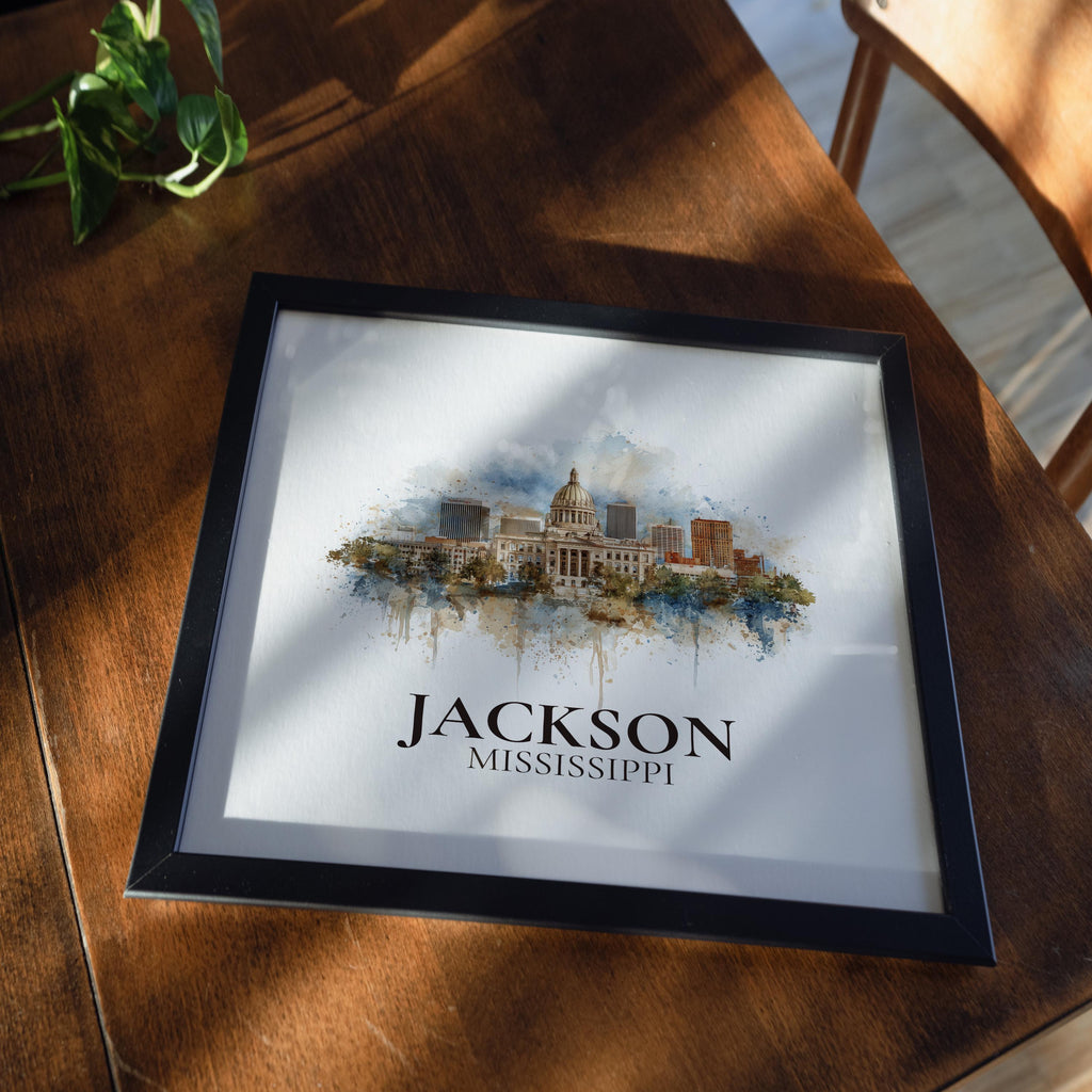 Jackson Mississippi Watercolor Wall Art Print, Custom Travel Poster, World Locations Keepsake Gift