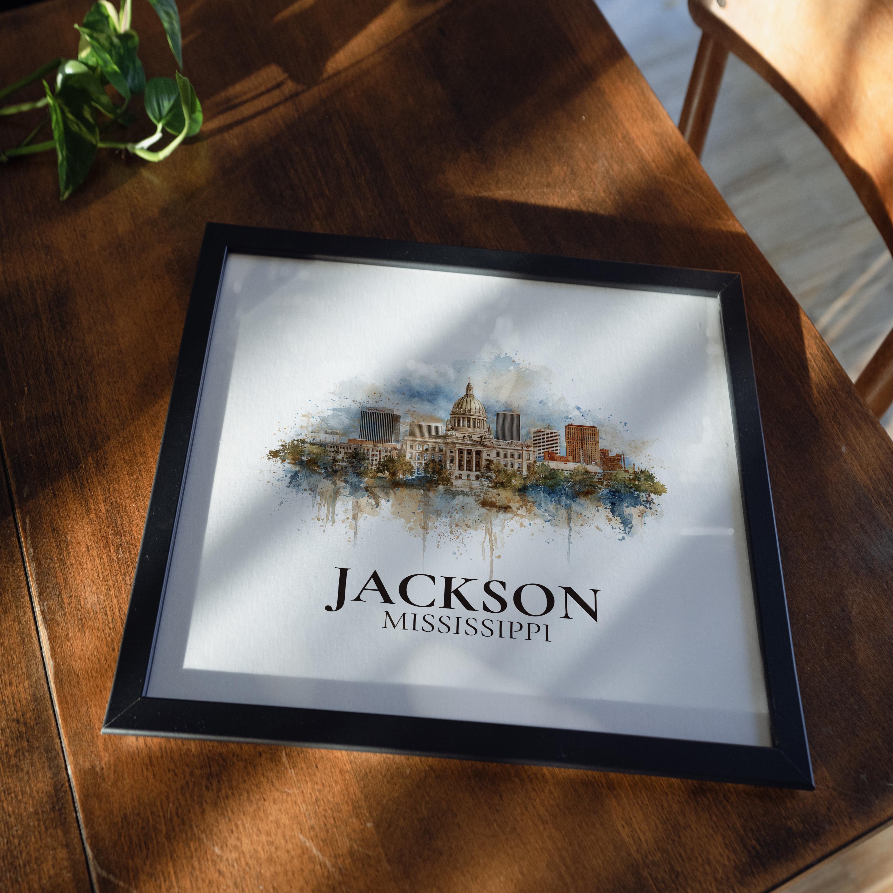 Jackson Mississippi Watercolor Wall Art Print, Custom Travel Poster, World Locations Keepsake Gift