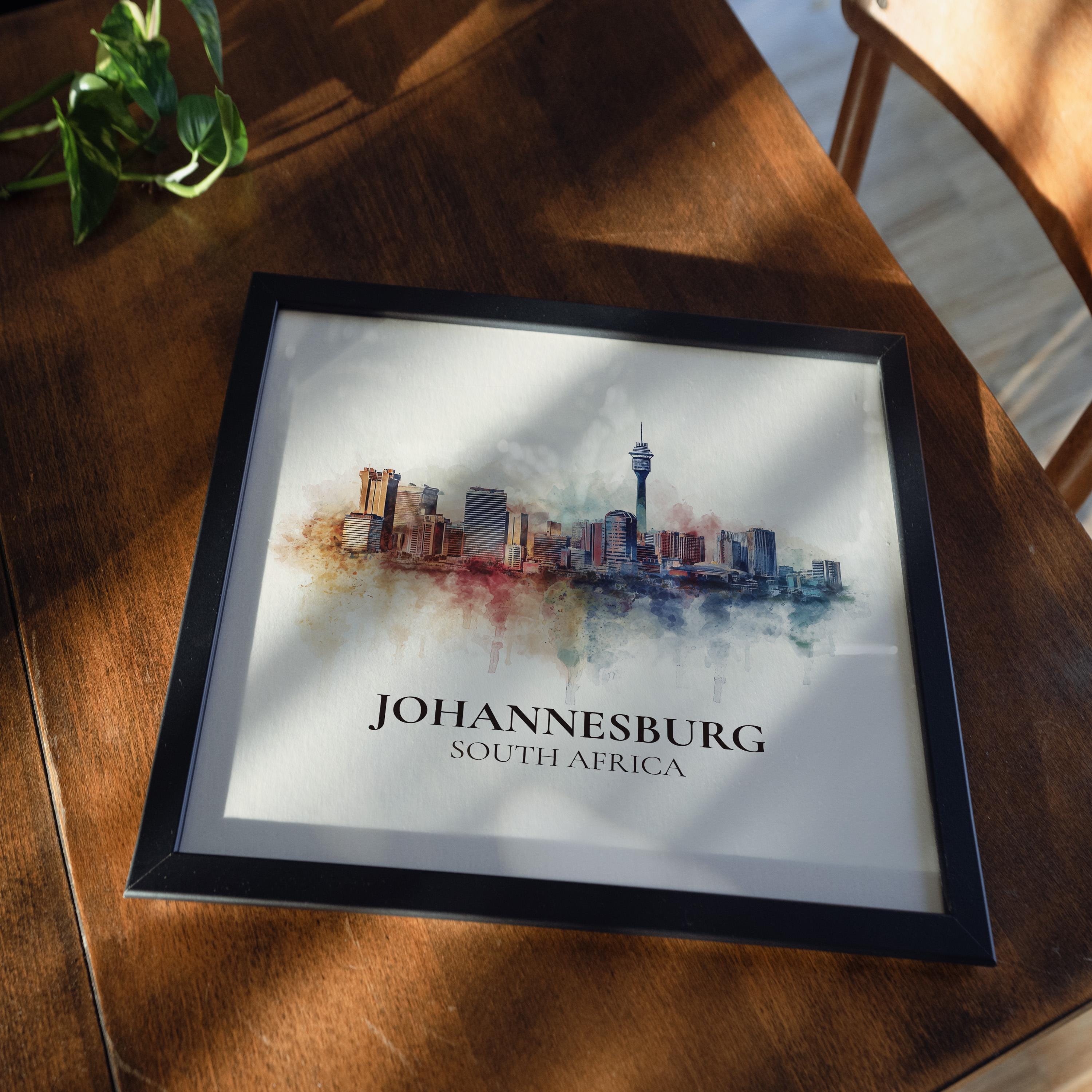 Johannesburg South Africa Watercolor Wall Art Print, Custom Travel Poster, World Locations Keepsake Gift