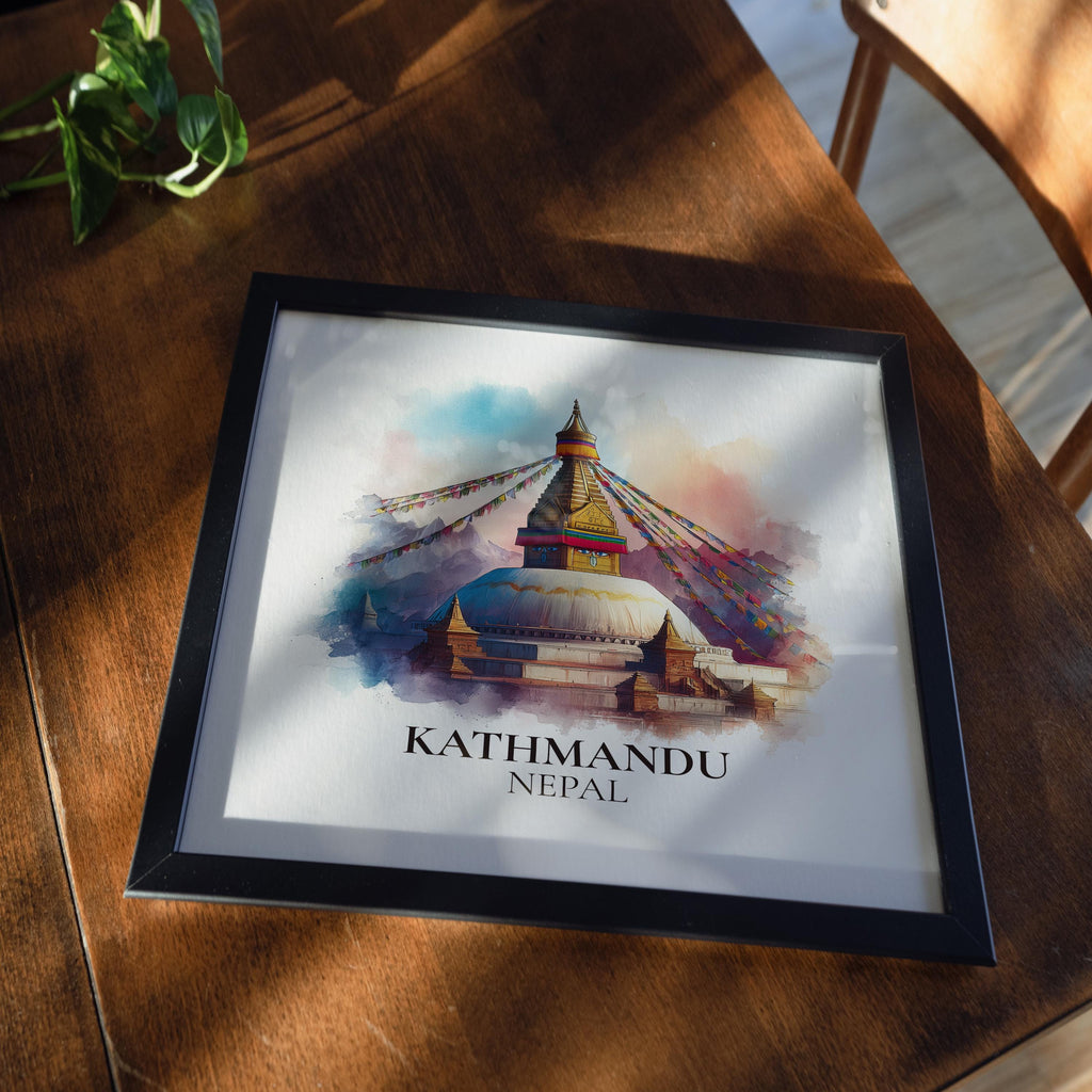 Kathmandu Nepal Watercolor Wall Art Print, Custom Travel Poster, World Locations Keepsake Gift
