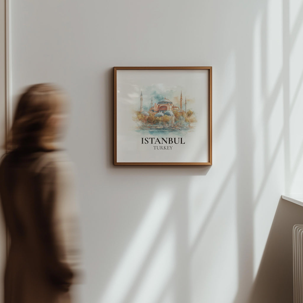 Istanbul Poster, Turkey Watercolor Wall Art Print, Custom Travel, World Locations Keepsake Gift