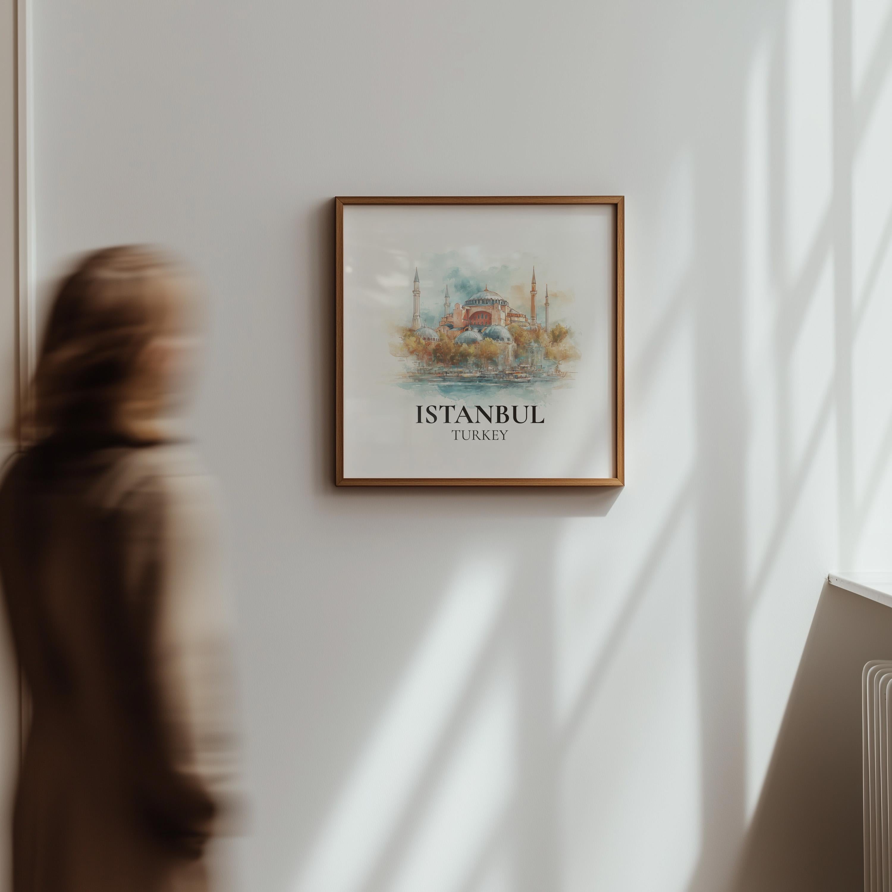 Istanbul Poster, Turkey Watercolor Wall Art Print, Custom Travel, World Locations Keepsake Gift