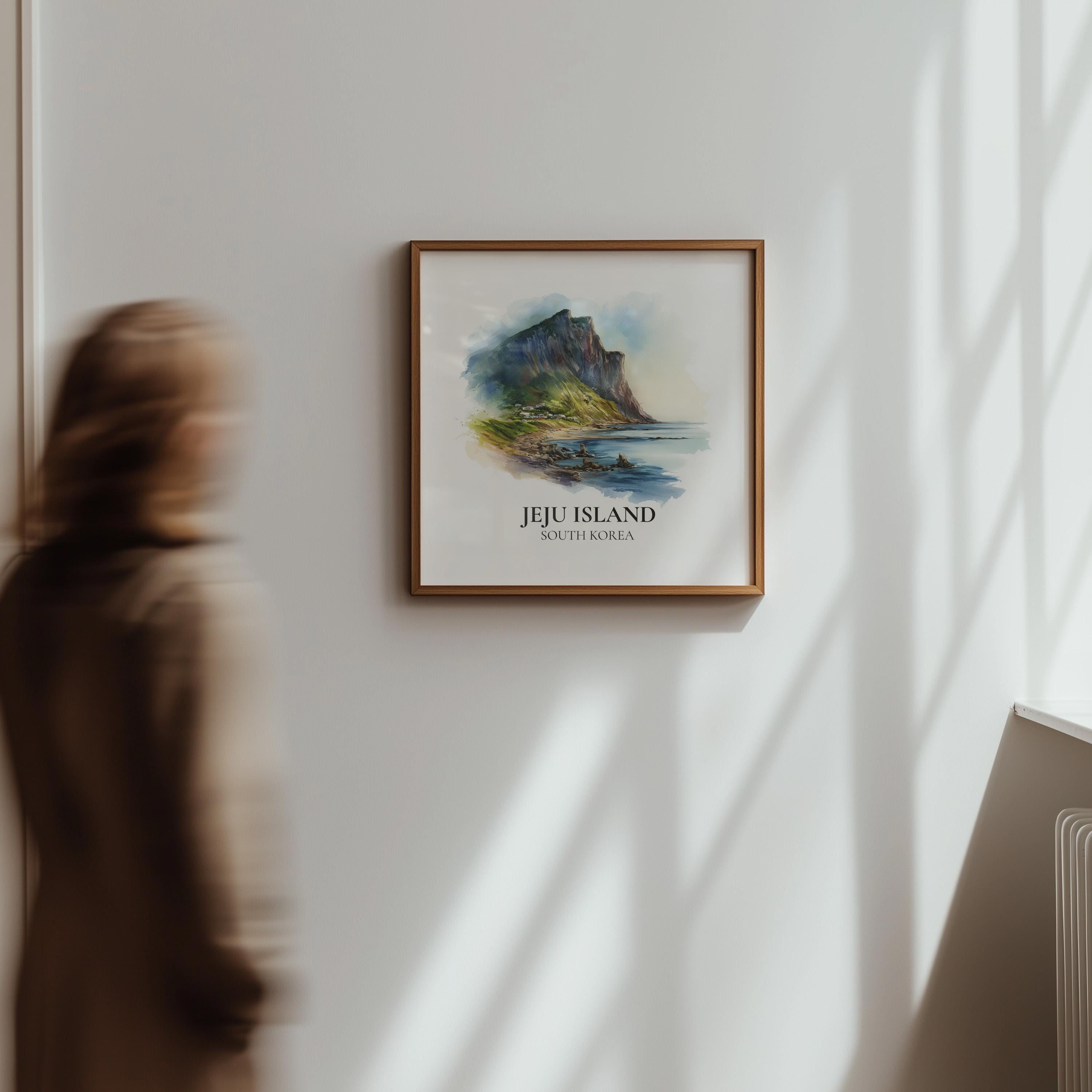 Jeju Island South Korea Watercolor Wall Art Print, Custom Travel Poster, World Locations Keepsake Gift