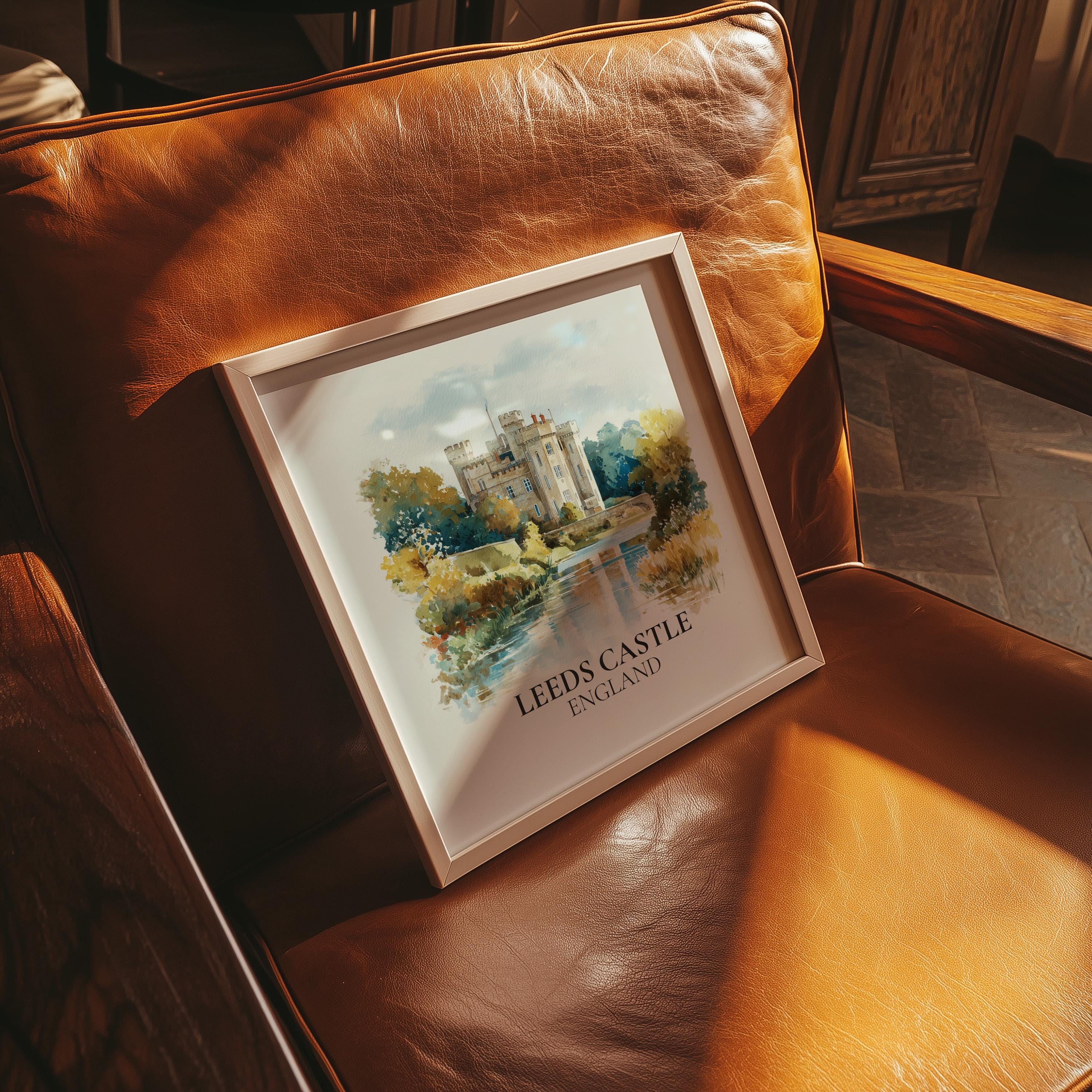 Leeds Castle England Watercolor Wall Art Print, Custom Travel Poster, World Locations Keepsake Gift