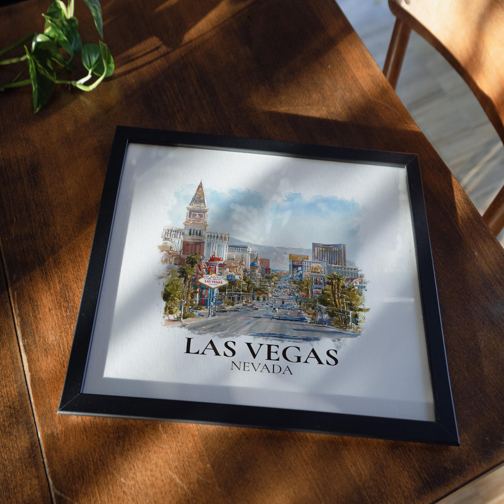 Las Vegas Nevada Watercolor Wall Art Print, Custom Travel Poster, World Locations Keepsake Gift