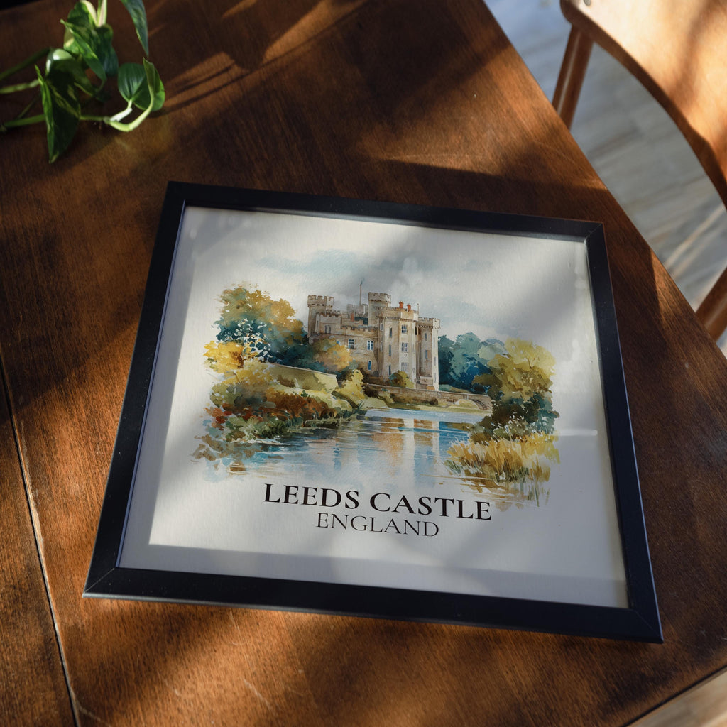 Leeds Castle England Watercolor Wall Art Print, Custom Travel Poster, World Locations Keepsake Gift