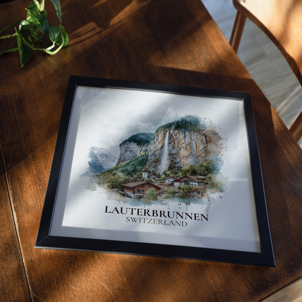 Lauterbrunnen Switzerland Watercolor Wall Art Print, Custom Travel Poster, World Locations Keepsake Gift