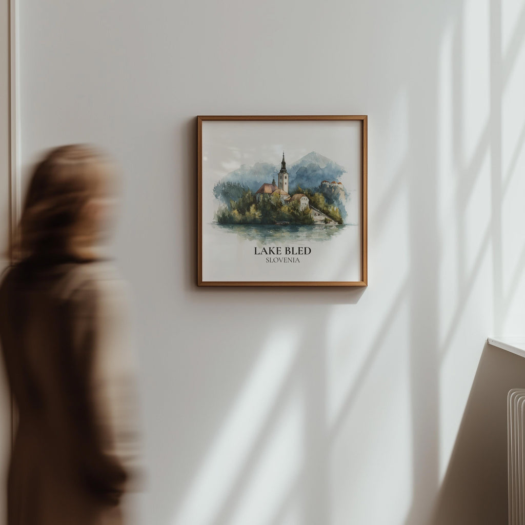Lake Bled Slovenia Watercolor Wall Art Print, Custom Travel Poster, World Locations Keepsake Gift