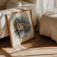 Kotor Montenegro Watercolor Wall Art Print, Custom Travel Poster, World Locations Keepsake Gift