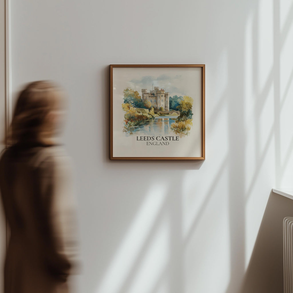 Leeds Castle England Watercolor Wall Art Print, Custom Travel Poster, World Locations Keepsake Gift